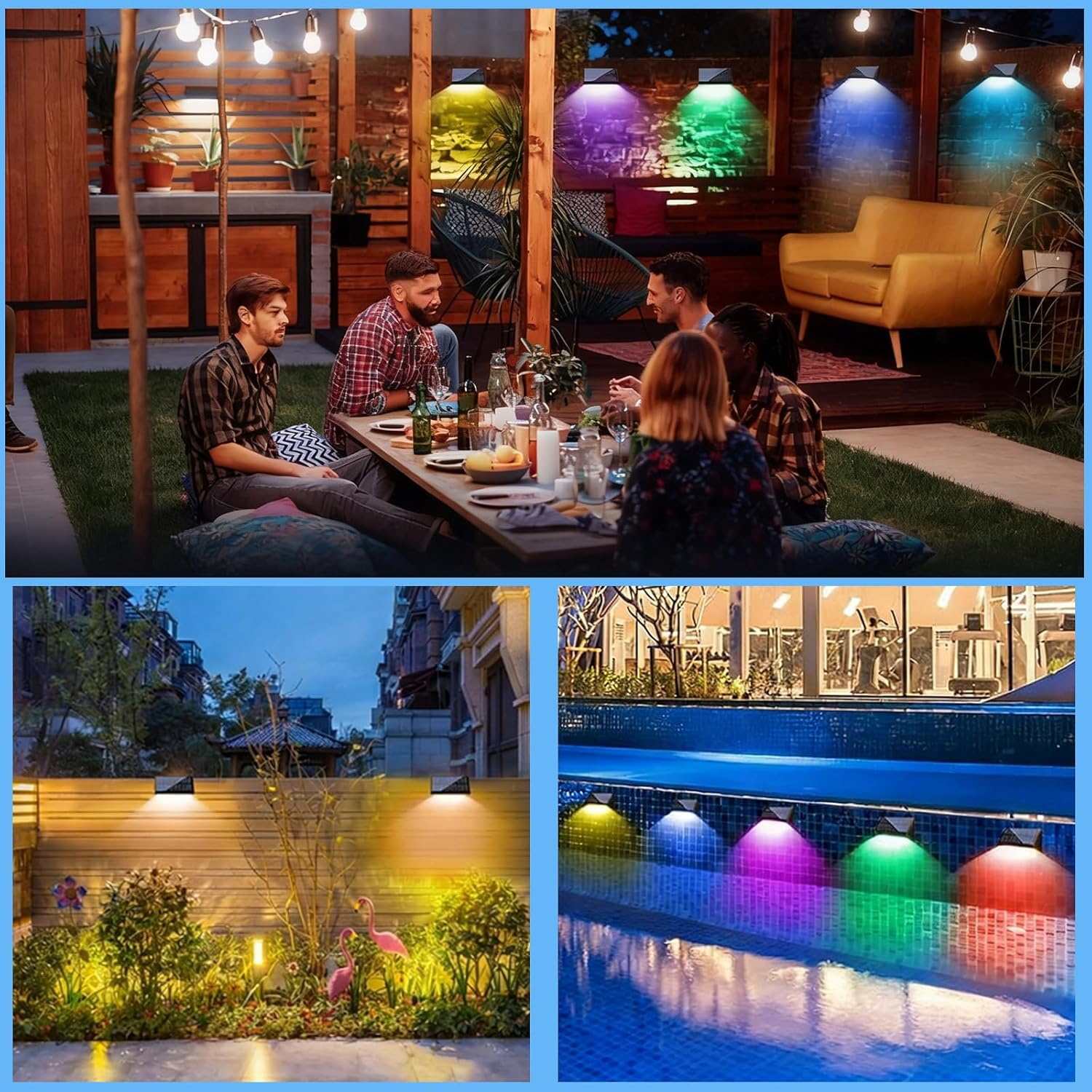 Solar Fence Lights, 9 Colors 11 Modes Solar Lights Outdoor Waterproof IP65, Solar Wall Garden Lights for Backyard Patio Deck Railing Pool Wall (2 Packs) image number 6