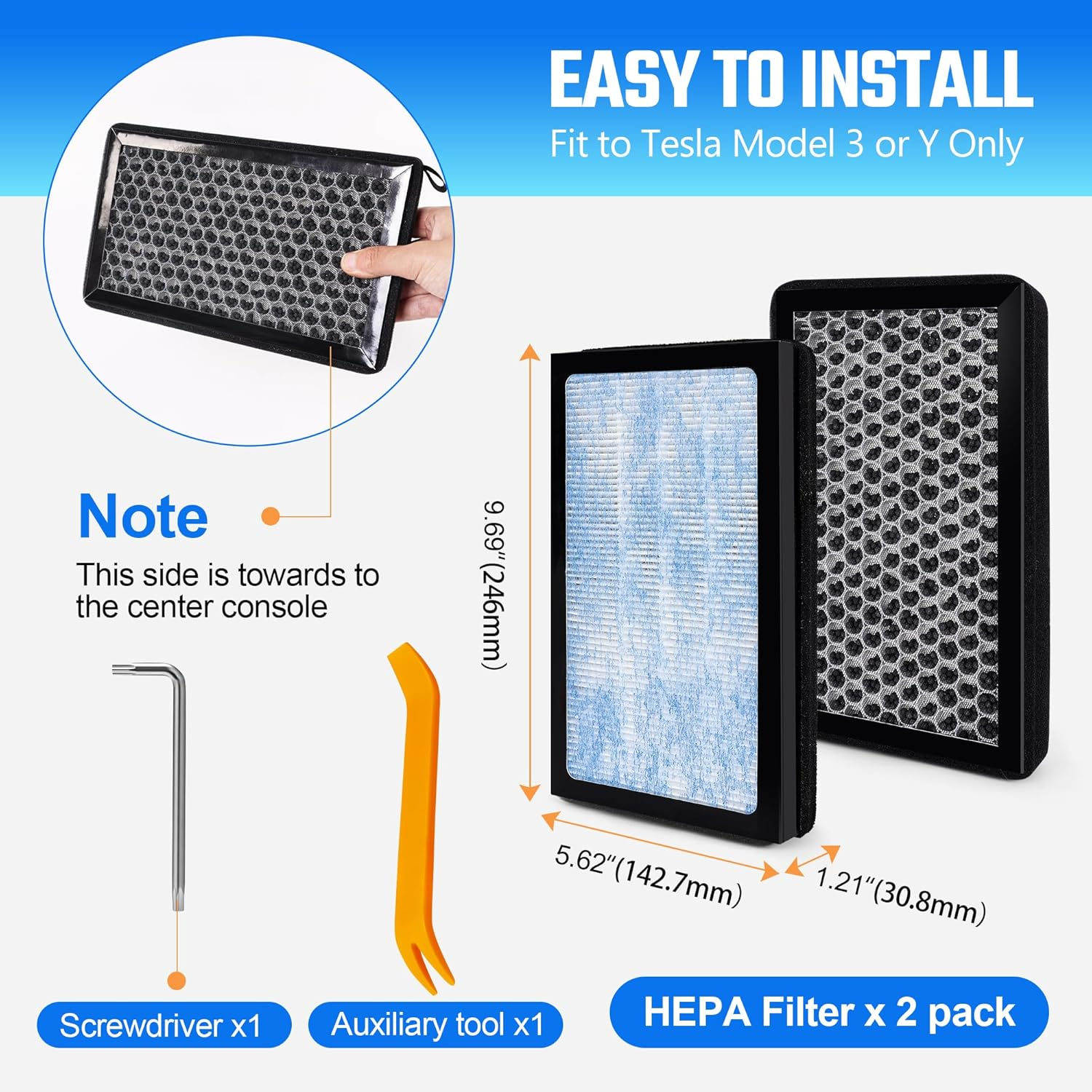 Tesla HEPA Cabin Air Filter with Activated Carbon, Air Conditional Replacement Accessories Compatible with Tesla Model 3 2016 to 2026+ Highland Model Y 2020 to 2026+ Juniper (2 Pack) image number 3