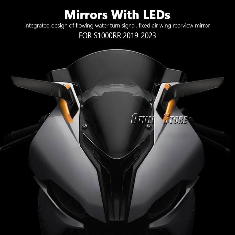 Compatible with BMW S1000RR (2019-2023 2024 2025) Motorcycle Rearview Wing Mirrors with LED Turn Signal Light Adjustable Rotating Side Mirrors with Light Fits for BMW S1000RR 2019-2023 image number 2