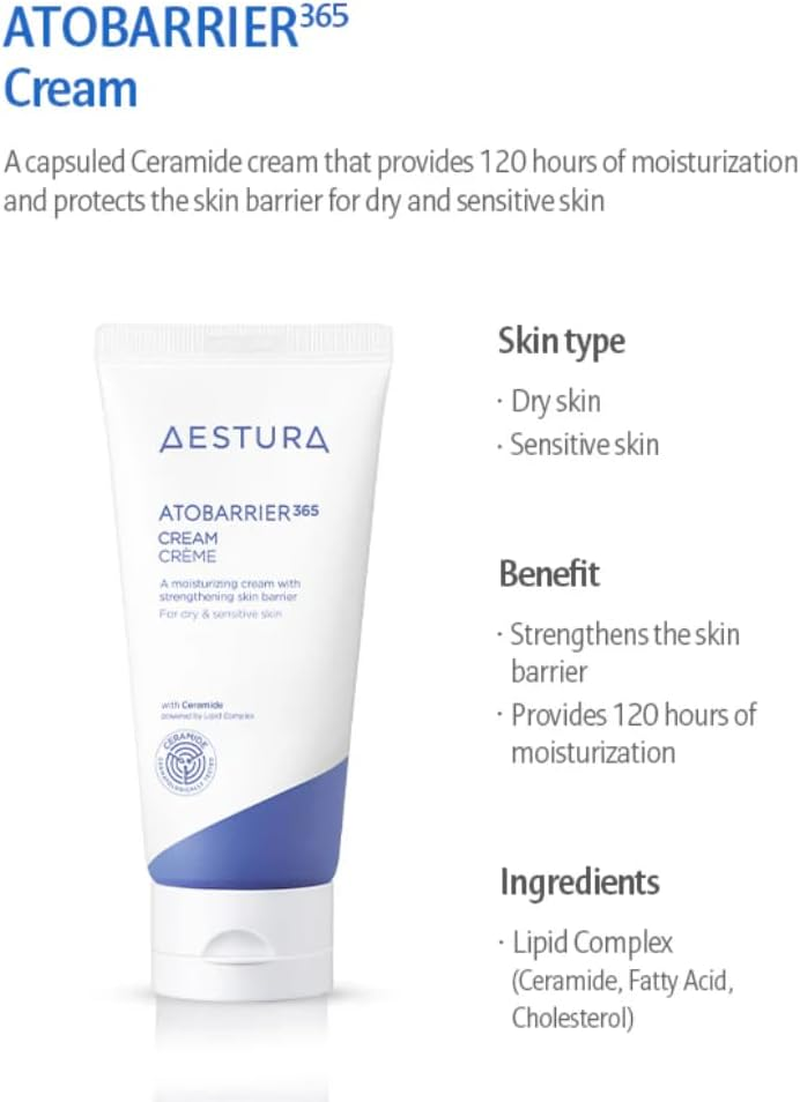 Duo Set Atobarrier365 Cream Full Size 80Ml X2Ea (Total 160Ml). High-Density Ceramide Capsule Cream, 120 Hours Moisturization, Strengthening Skin Barrier for Dry and Sensitive Skin. Korean Skincare Promotion Set for Aestura. image number 2
