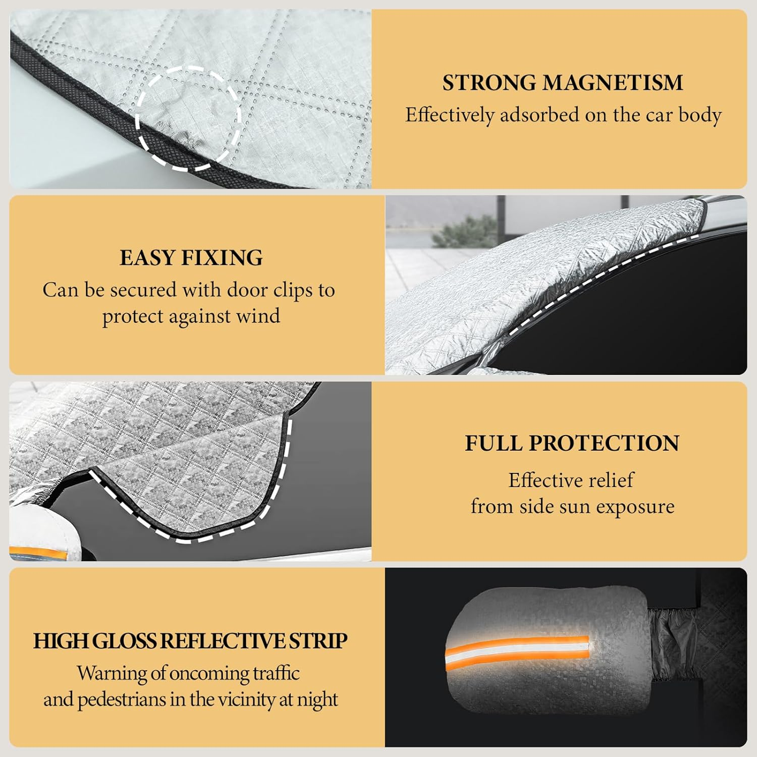 5Pcs Car Windshield Sun Shade, Magnetic Windshield Cover, Sunshade Front Window Automotive Covers, Car Windscreen Cover with Side Mirror Cover, Universal Foldable UV Ray Sun Visor Protector (Sedan) image number 4