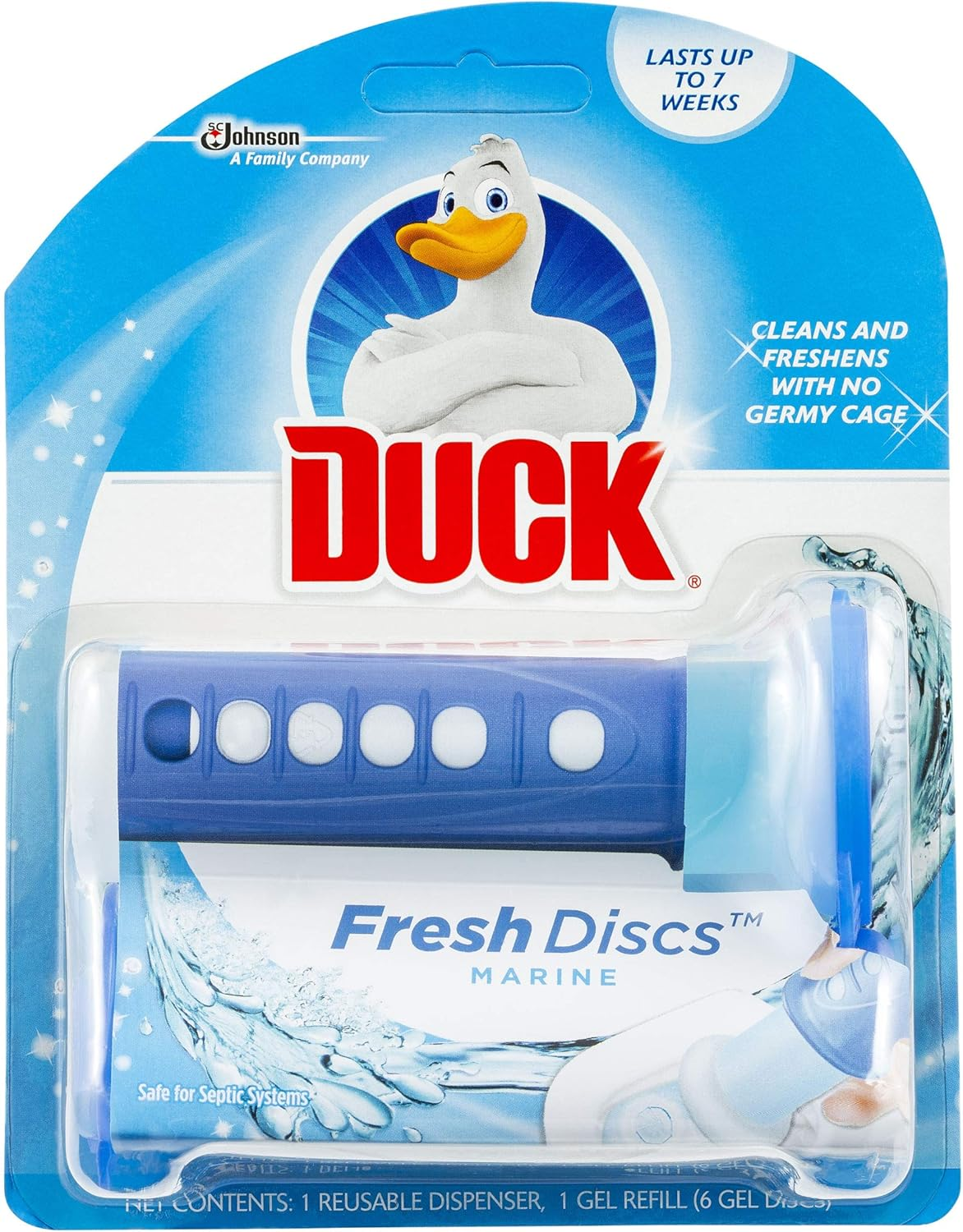 Duck Toilet Cleaner, Fresh Discs Dispenser plus 1 Refill, Cleans & Freshens Your Toilet Bowl, Marine Scent , 36Ml Tube (6 Gel Discs) image number 3