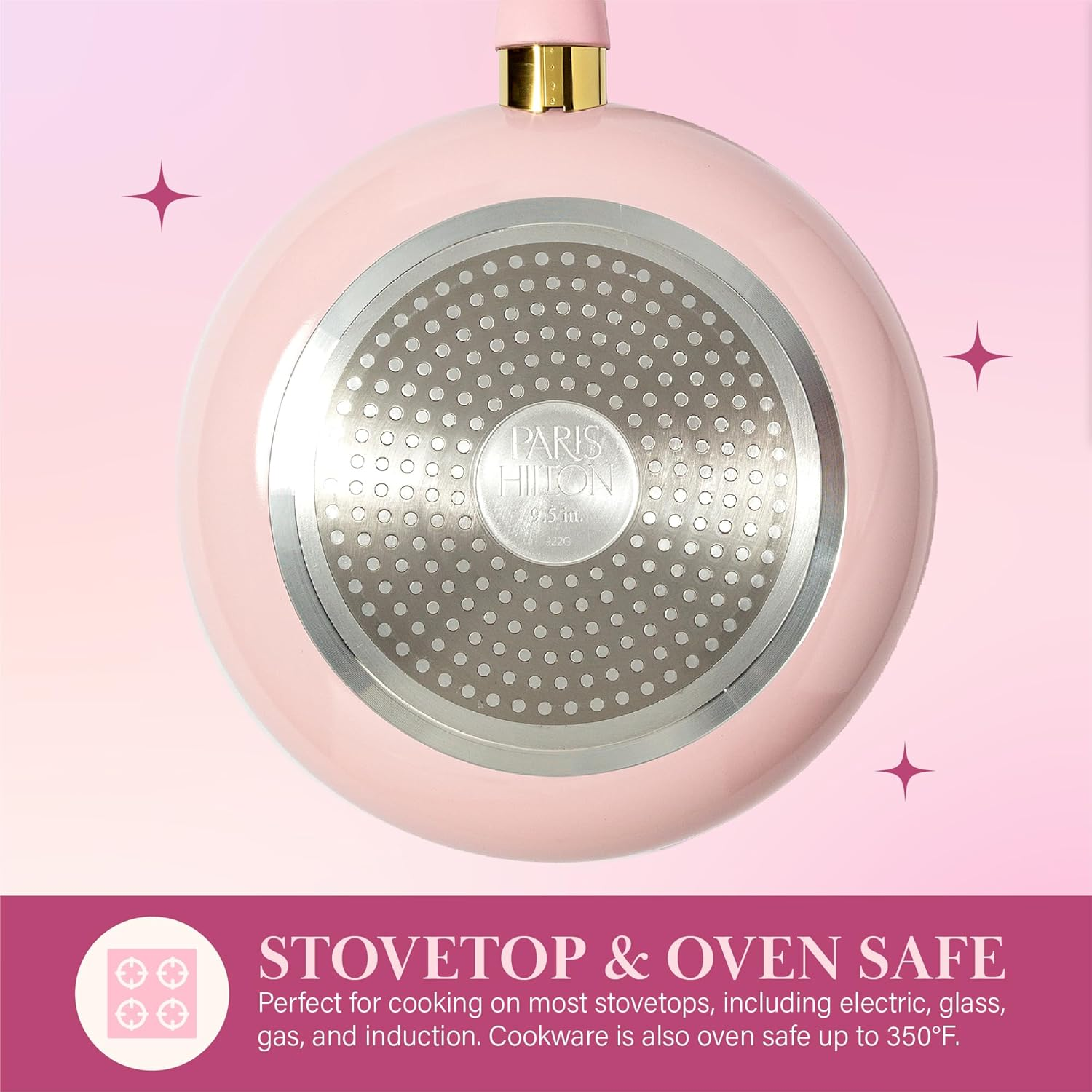 Paris Hilton Epic Nonstick Pots and Pans Set, Multi-Layer Nonstick Coating, Tempered Glass Lids, Soft Touch, Stay Cool Handles, Made without PFOA, Dishwasher Safe Cookware Set, 12-Piece, Pink image number 2