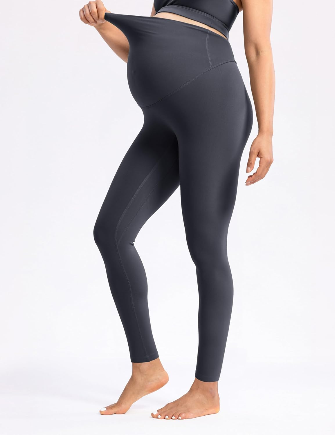 POSHDIVAH Women'S Creamluxe Maternity Leggings 25"/28" over the Belly Pregnancy Yoga Pants Active Workout Leggings image number 5