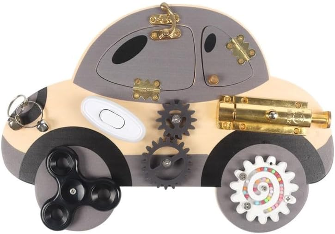 Busy Board Montessori Car Theme &ndash; Wooden Montessori Play Board for Toddler Kids 3+ Years, Boys & Girls, Fun Activity Toy with Locks, Latches, Gears & Spinners, Travel Friendly Fidget Learning Toy image number 1