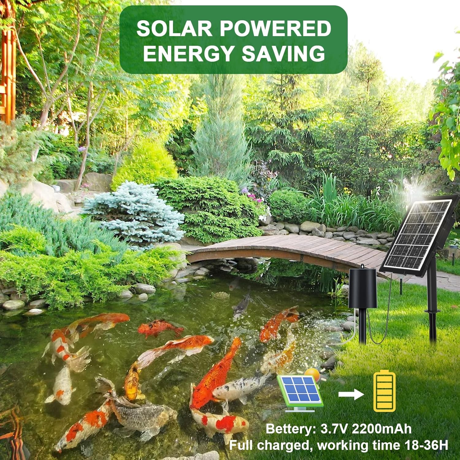Upgraded Digital Display Solar Pond Aerator, 3 Working Modes(Low/Med/High) Solar Aerator for Outdoor Ponds with Timing Function, Solar Air Pump with Bubble Regulator for Small Ponds, Fish Tanks image number 4