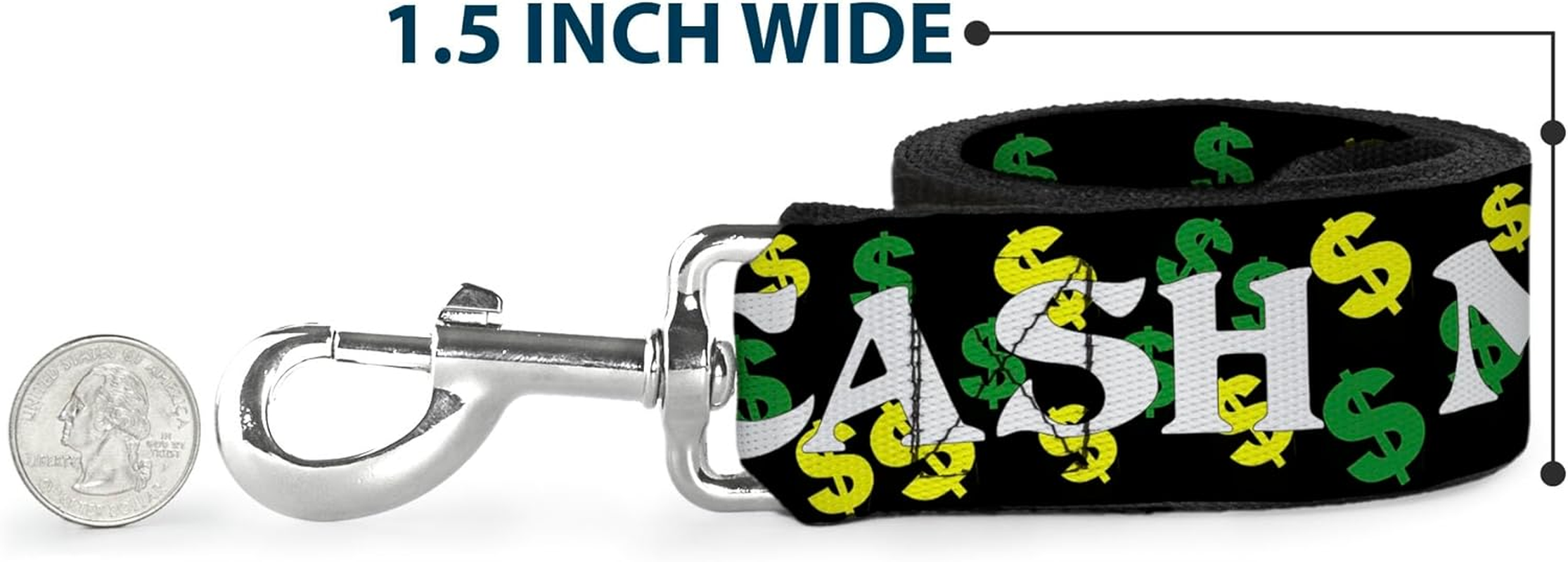 Dog Leash Cash Money Dollar Black White Yellow Green 6 Feet Long 0.5 Inch Wide image number 3