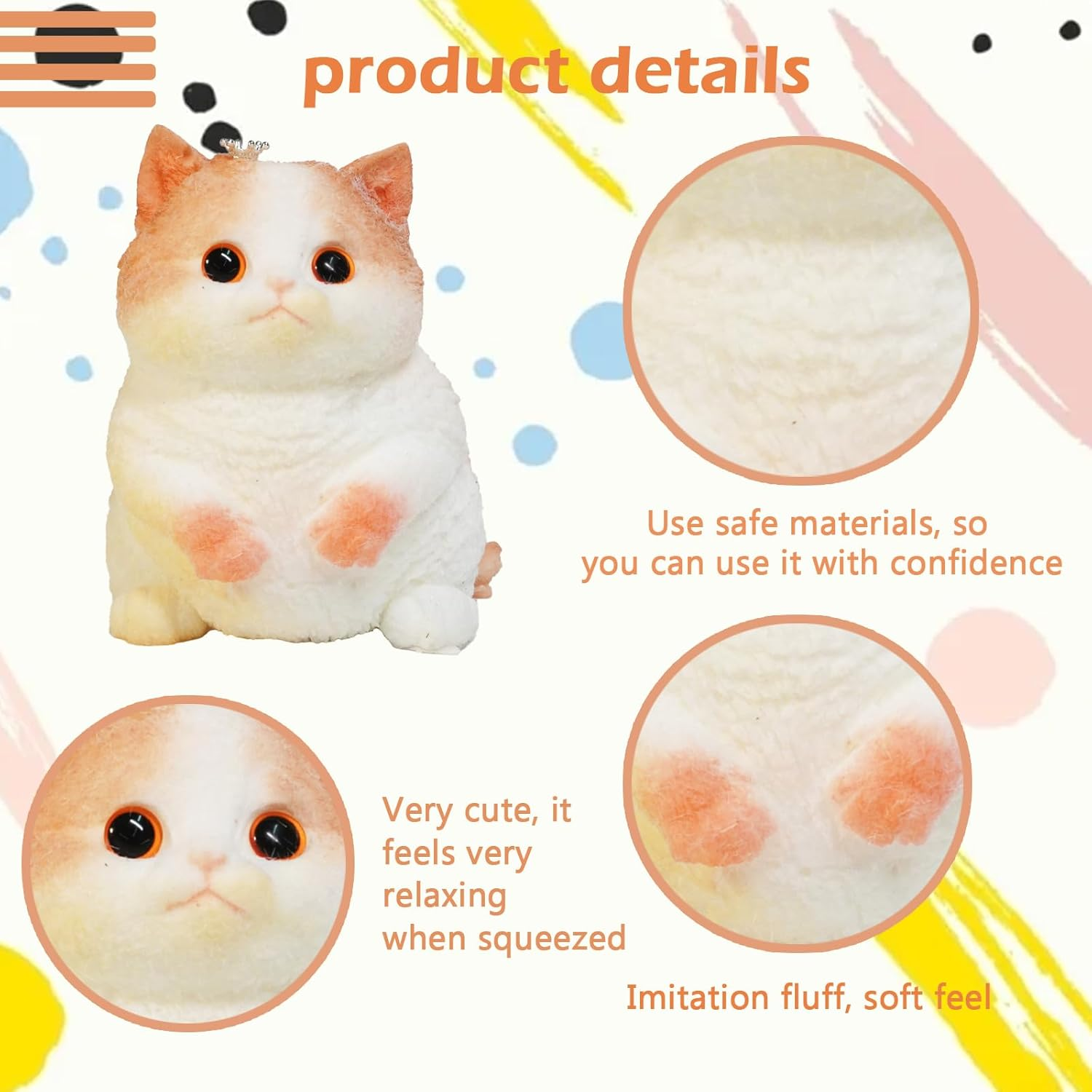 Taba Giant Cat Squishy for Kids Adults, Big Furry Cat Squishy Toys for Stress Relief, Super Soft Squeeze Fidget Toy (Crown Cat) image number 4