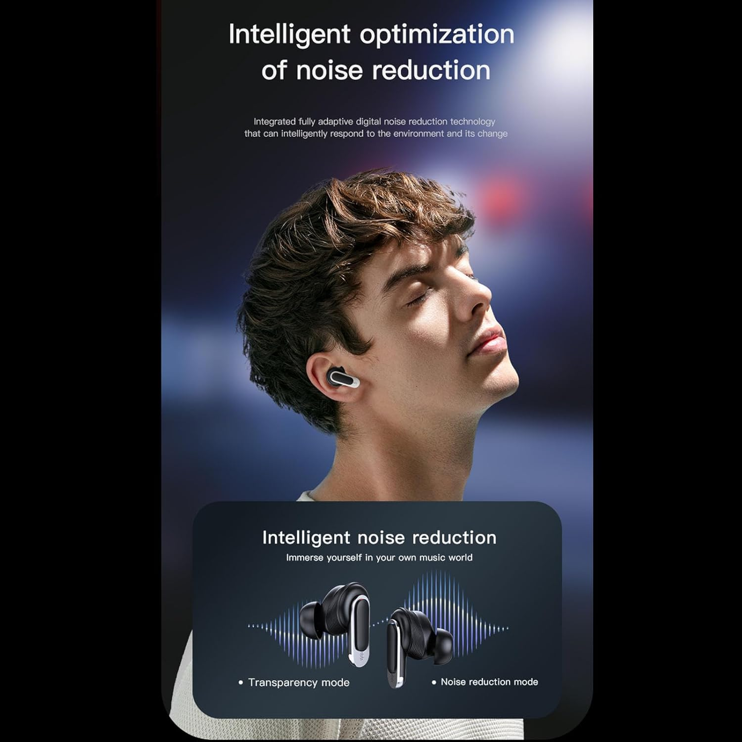 Luocute Earphones, 13 Function Noise Cancelling Lossless Sound Comfortable Wireless Sports Earphones with LED Display, Suitable for Workout Running image number 2