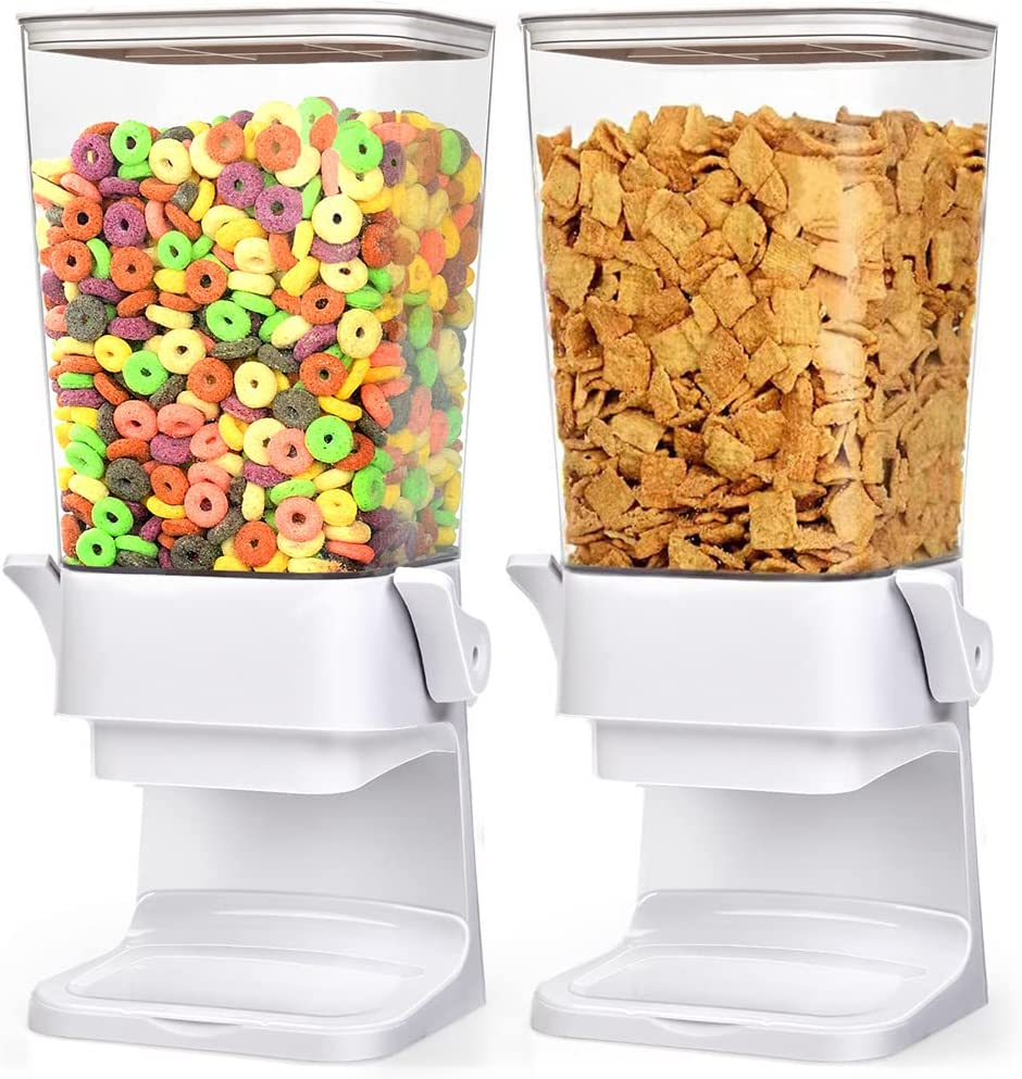 Cereal Dispenser Countertop Dual Dry Food Large Containers Storage Organizer Dispensador De Cereales Candy Machine Rice for Snack,Nuts, Granola(Black,1Pc) A02
