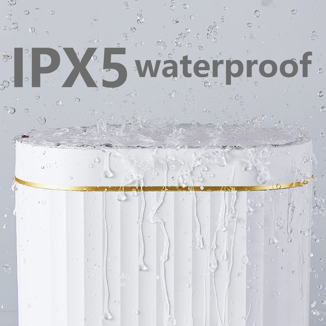 Smart Trash Bin with Lid for Bathroom, 9 Liter Slim Automatic Garbage Can, Waterproof Plastic Rubbish Bin Narrow Motion Sensor Wastebasket for Living Room, Kitchen, Office, Gold (No Battery) - Gold image number 4