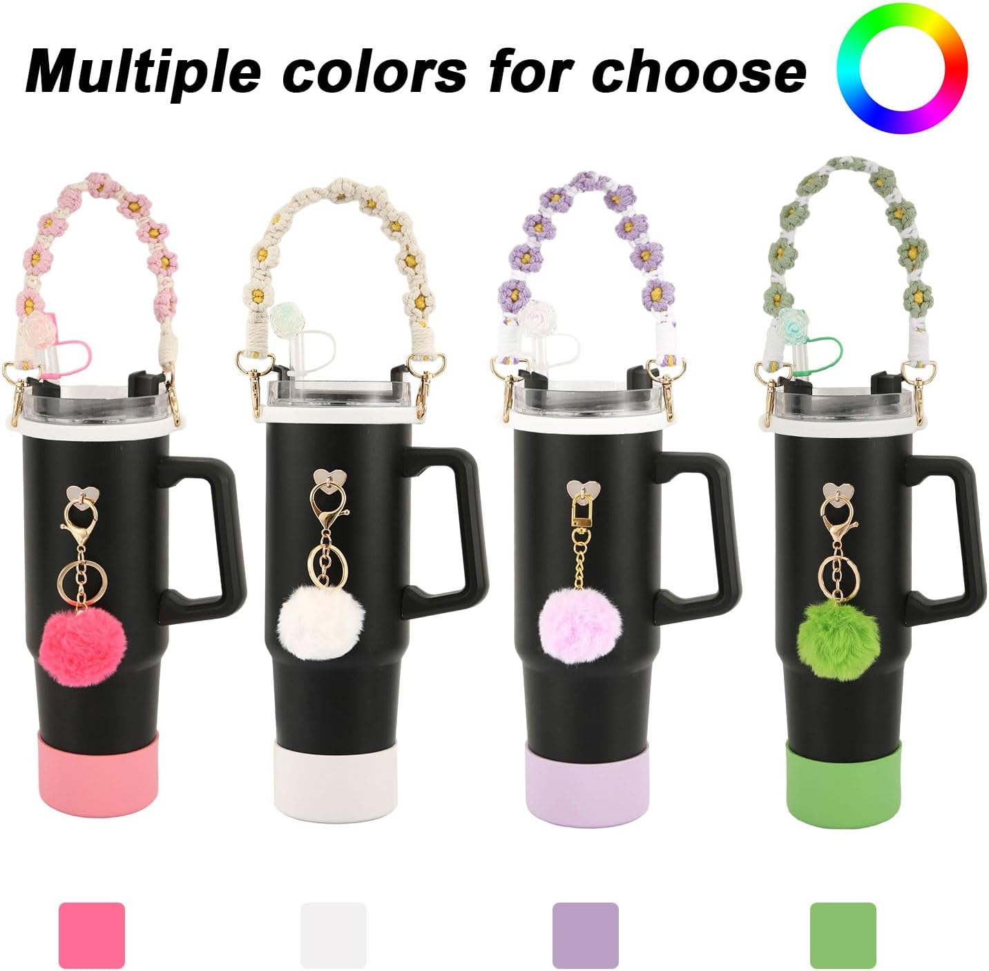 Mug Accessories Set for Stanley, Included Water Bottle Handle Strap Silicone Boot Straw Lid Keychain for Stanley Cup 40Oz 30Oz Tumbler