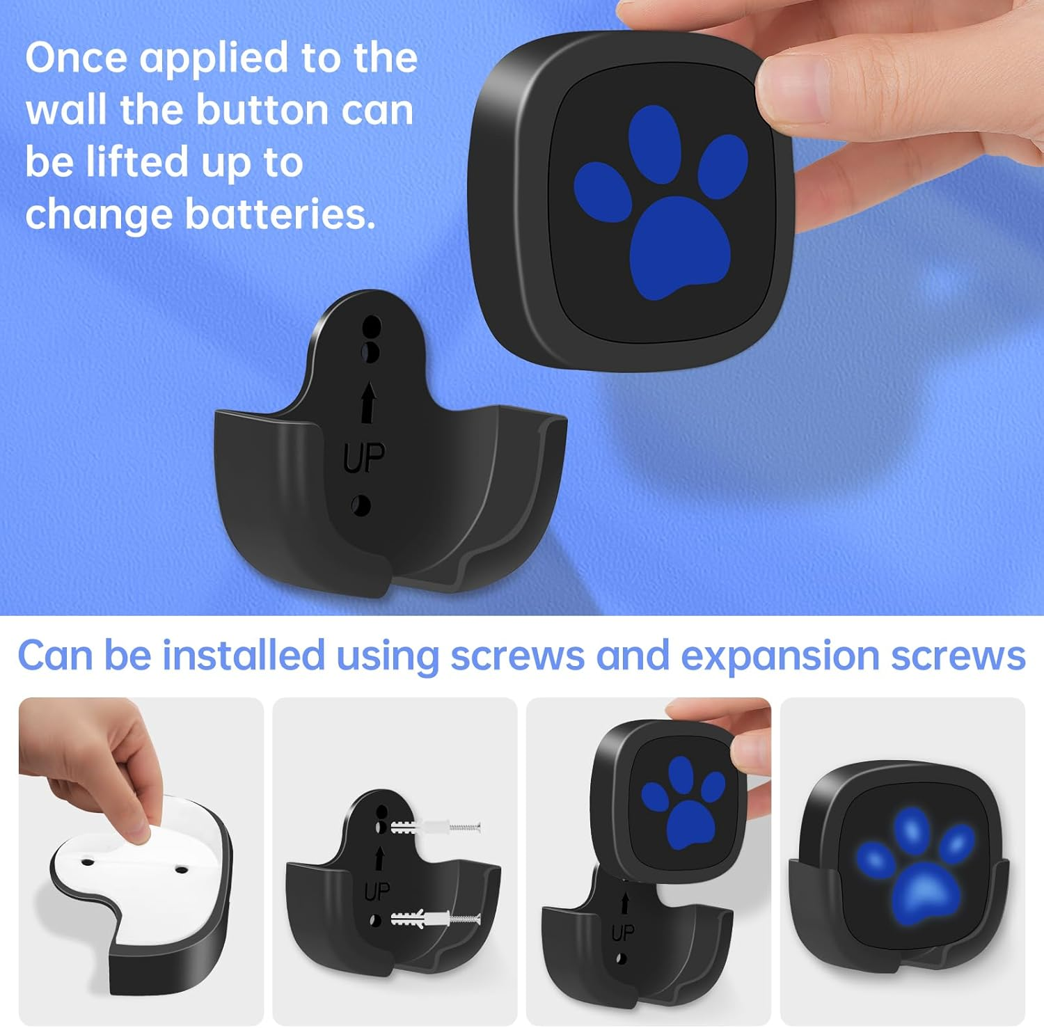 Whimsii Dog Doorbell, Wireless Ring Bell to Go Outside, IP55 Waterproof Buttons, 55 Melodies, 4 Volume Levels & 950Ft Range (Black, 1 Reciever 2 Transmitters) image number 3