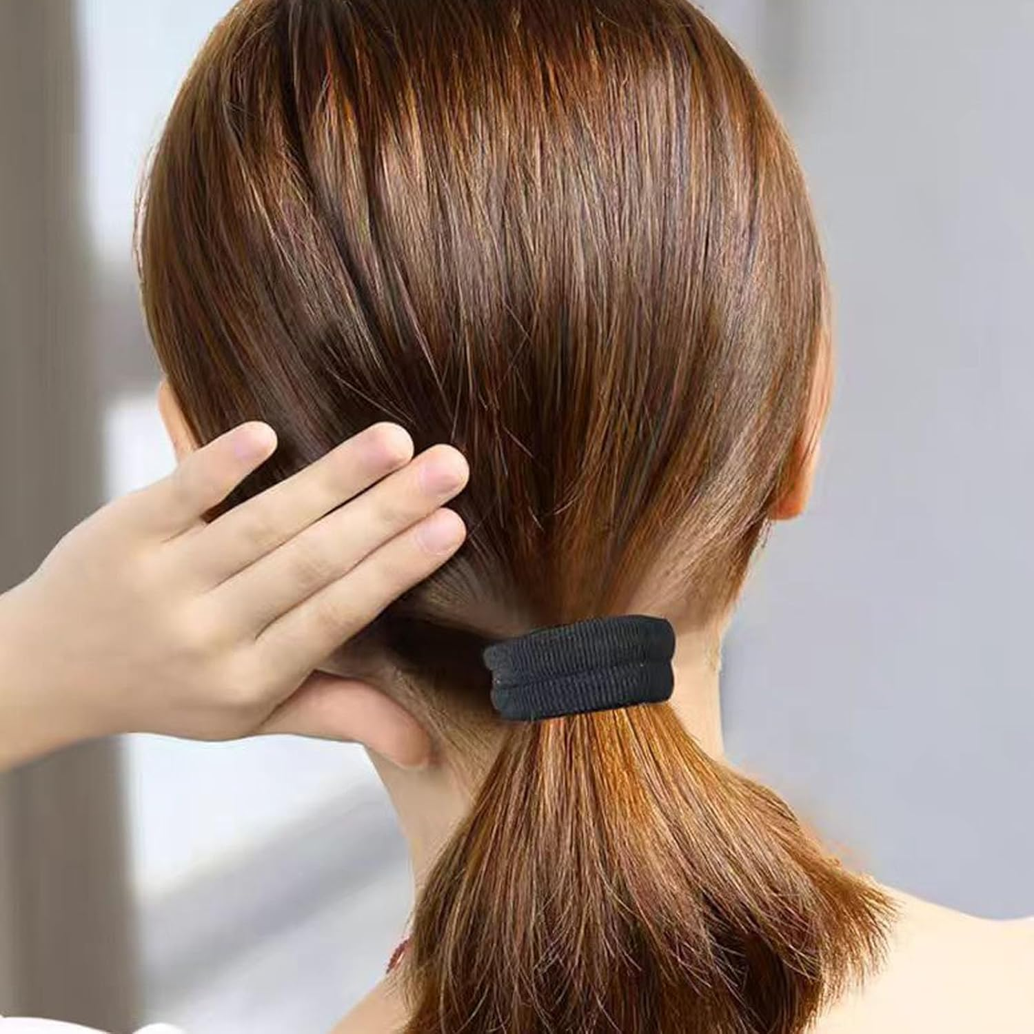 AGDGV 100 Pcs Black Hair Ties for Women Girls - Seamless No Damage Elastic Ponytail Holders for Thick/Thin Hair, Soft Hair Bands for Braids & Daily Use image number 2