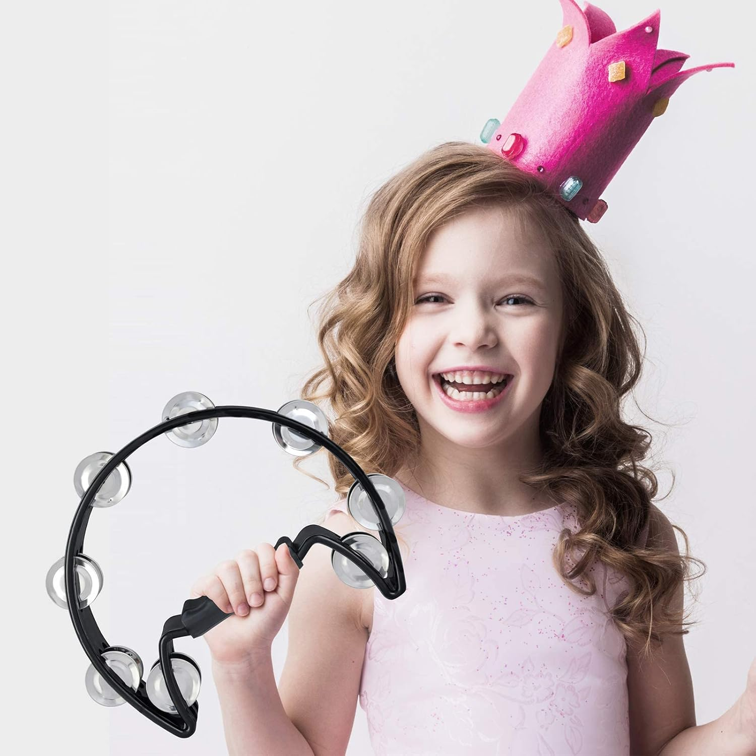 EASTROCK Single Row Tambourine Metal Jingles Hand-Held Percussion Half-Moon ABS Frame Grip Tambourine for Adults & Kids, Stage, Classroom, KTV, Black