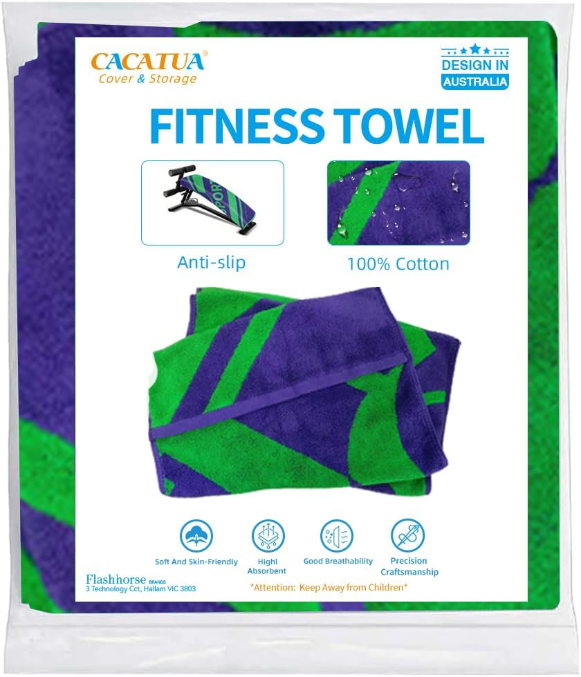 Gym Towel with Pocket, Professional for Weight Bench,100% Cotton Towel, Super-Absorbent Soft for Yoga, Weight Bench Press, Pilates, Sport (Purple&Green-1)