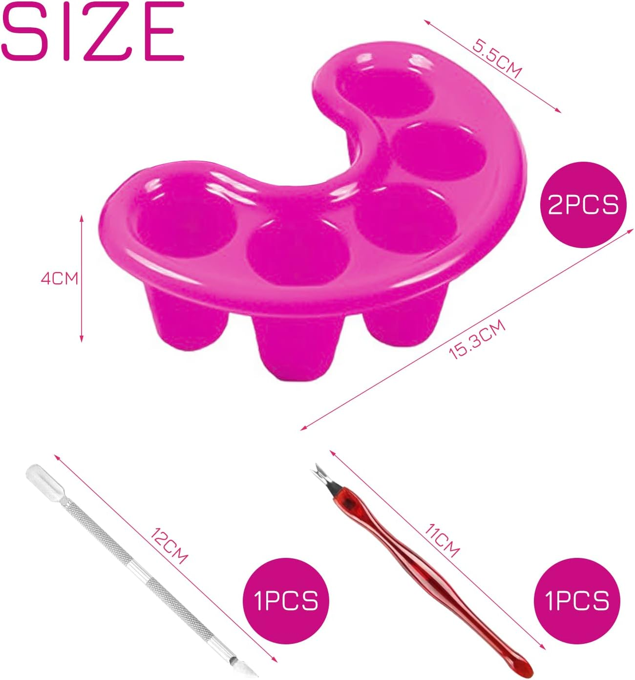 Pack of 2 Nail Soak Bowl with 1 Double Headed Cuticle Pusher and 1 V Shaped Cuticle Trimmer Knife, Thickened Plastic Nail Polish Tool, Nail Polish Remover Tray image number 5