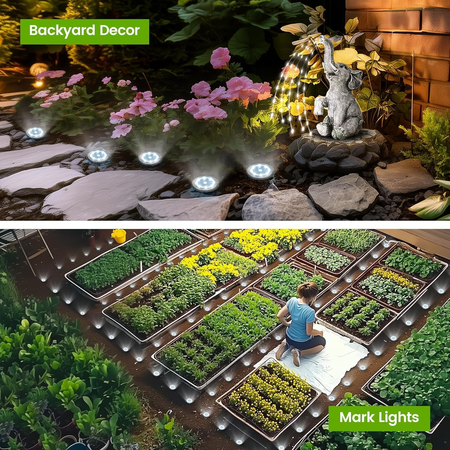 Solar Ground Lights, Waterproof Garden Lights Outdoor 12 Pack, Upgraded Solar Garden Lights, In-Ground Lights LED Landscape Lighting for Pathway Patio Walkway Yard Lawn Deck, White Light image number 1