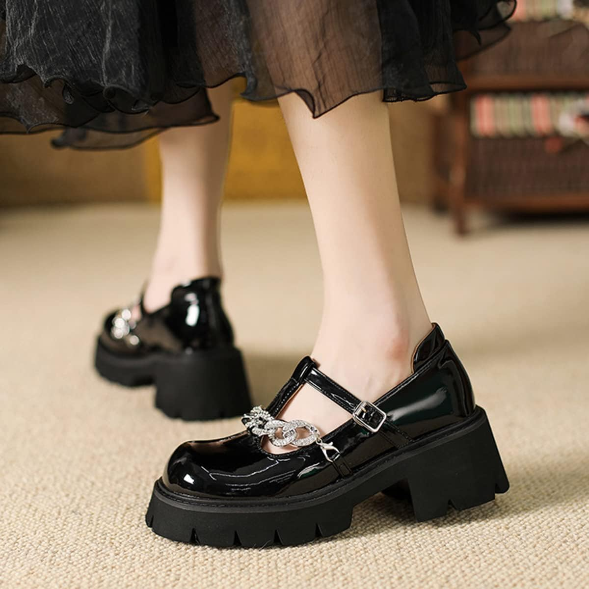 Galindopia Women Fashion Platform Loafers Lug Sole Slip on Square Toe Mary Jane image number 2