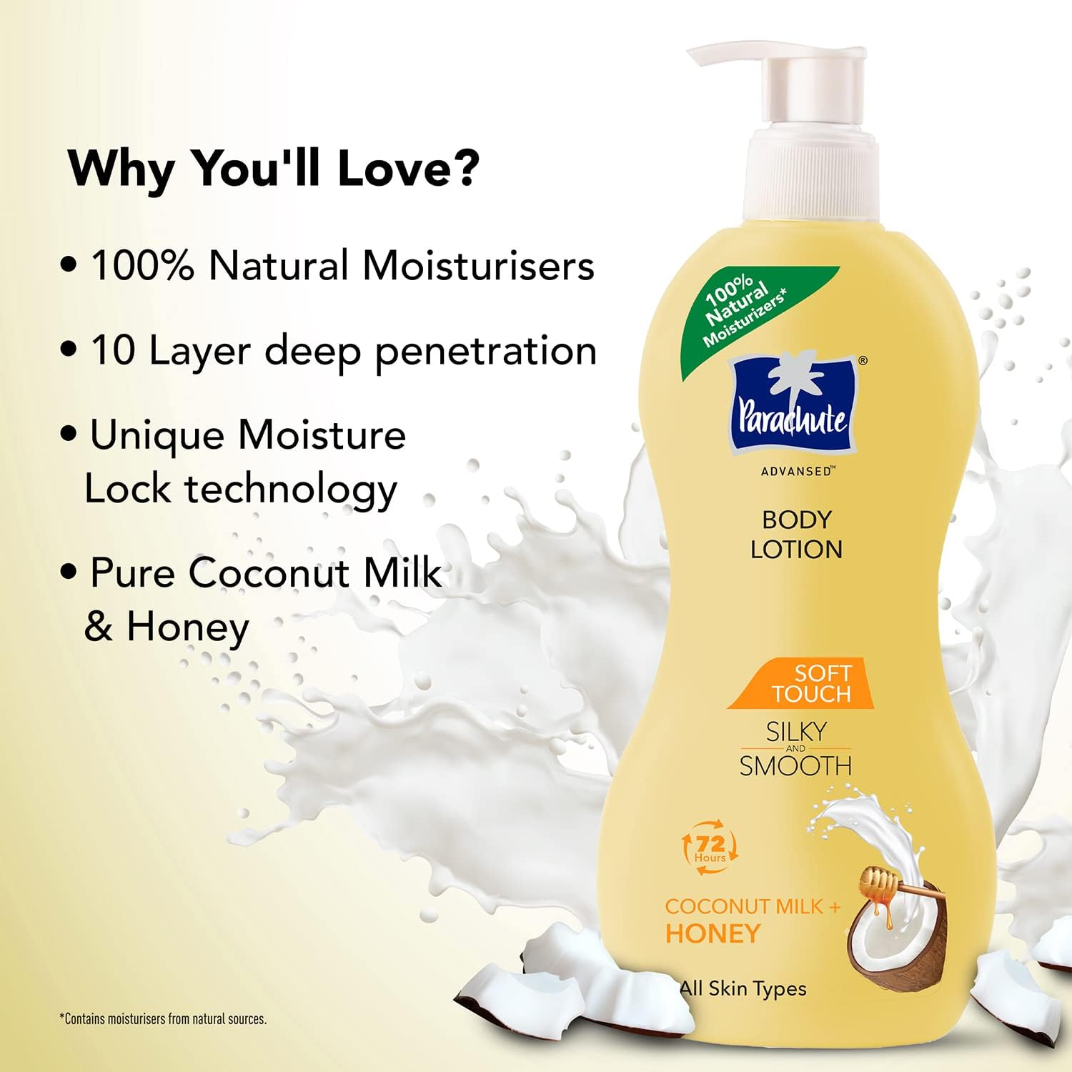 Parachute Advansed Soft Touch Body Lotion with Honey, 100% Natural, Dry Skin Moisturizer, Silky Smooth Skin, 400 Ml (Pack of 2) image number 2