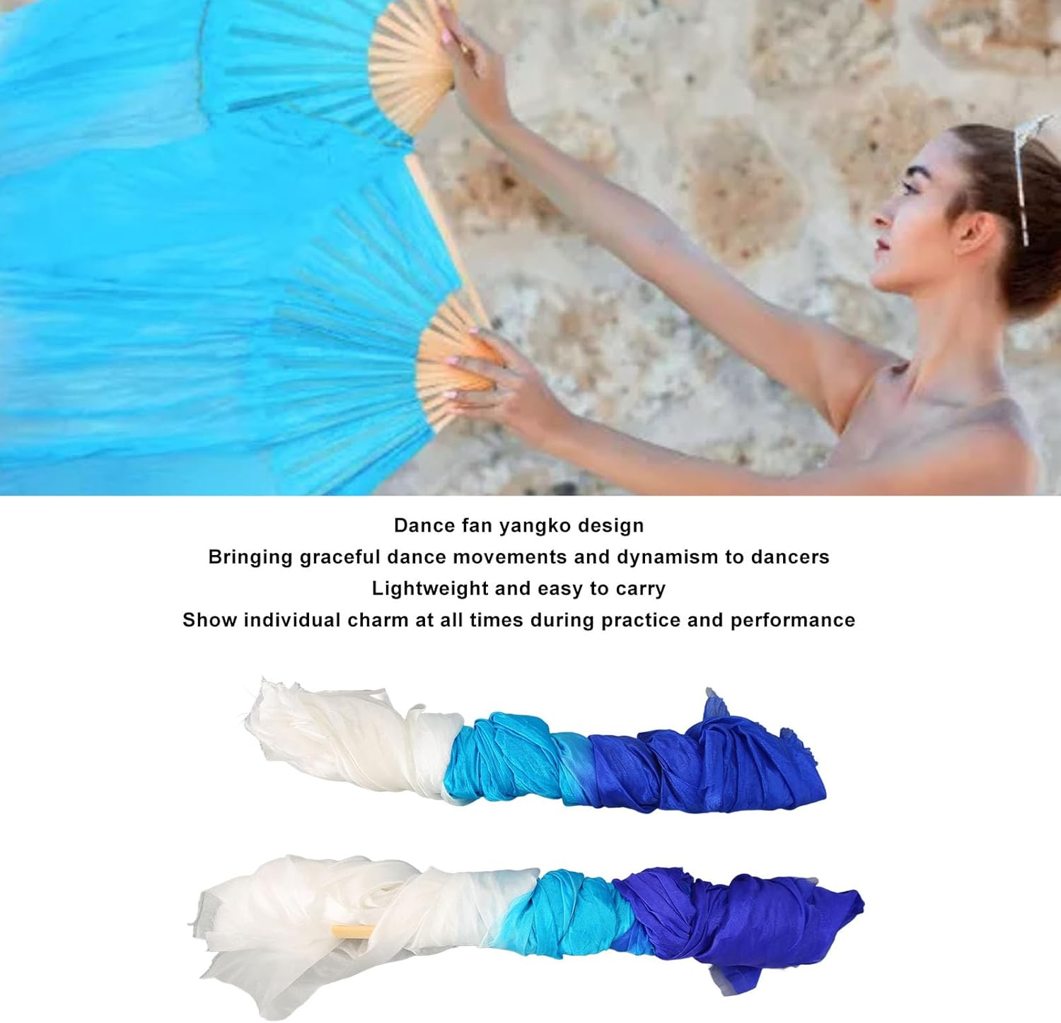 Silk Belly Dance Fan, 2Pcs 1.5M Artificial Silk Belly Dance Bamboo Fan Veils National Dance Artificial Silk Veil Fans Long Folding Imitated Silk Fans for Dancing Performances image number 2
