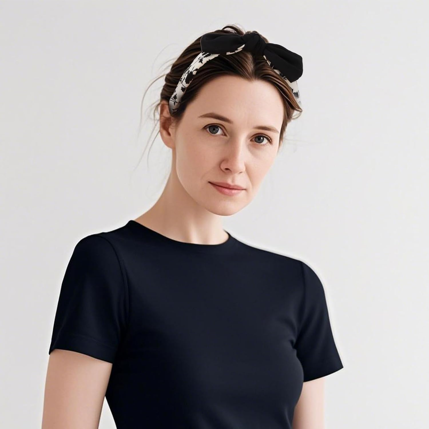 EXIPSAT 2 X Women'S Hair Band with Floral Pattern, Great Bow Knot Design, Wide and Comfortable, Perfect Hair Accessory