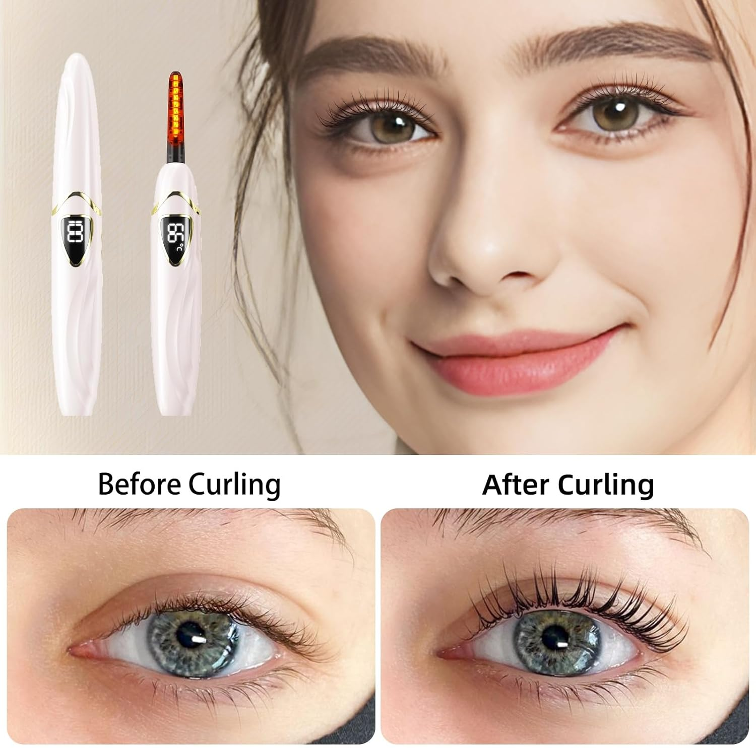 ZAPAL Heated Lash Curler, Heated Eyelash Curler Rechargeable, Intelligent Power off Electric Eyelash Curler Heated Quickly 24 Hs Lasting Natural Makeup for Woman (Petal Pink/Gold, S600-148MM) image number 1