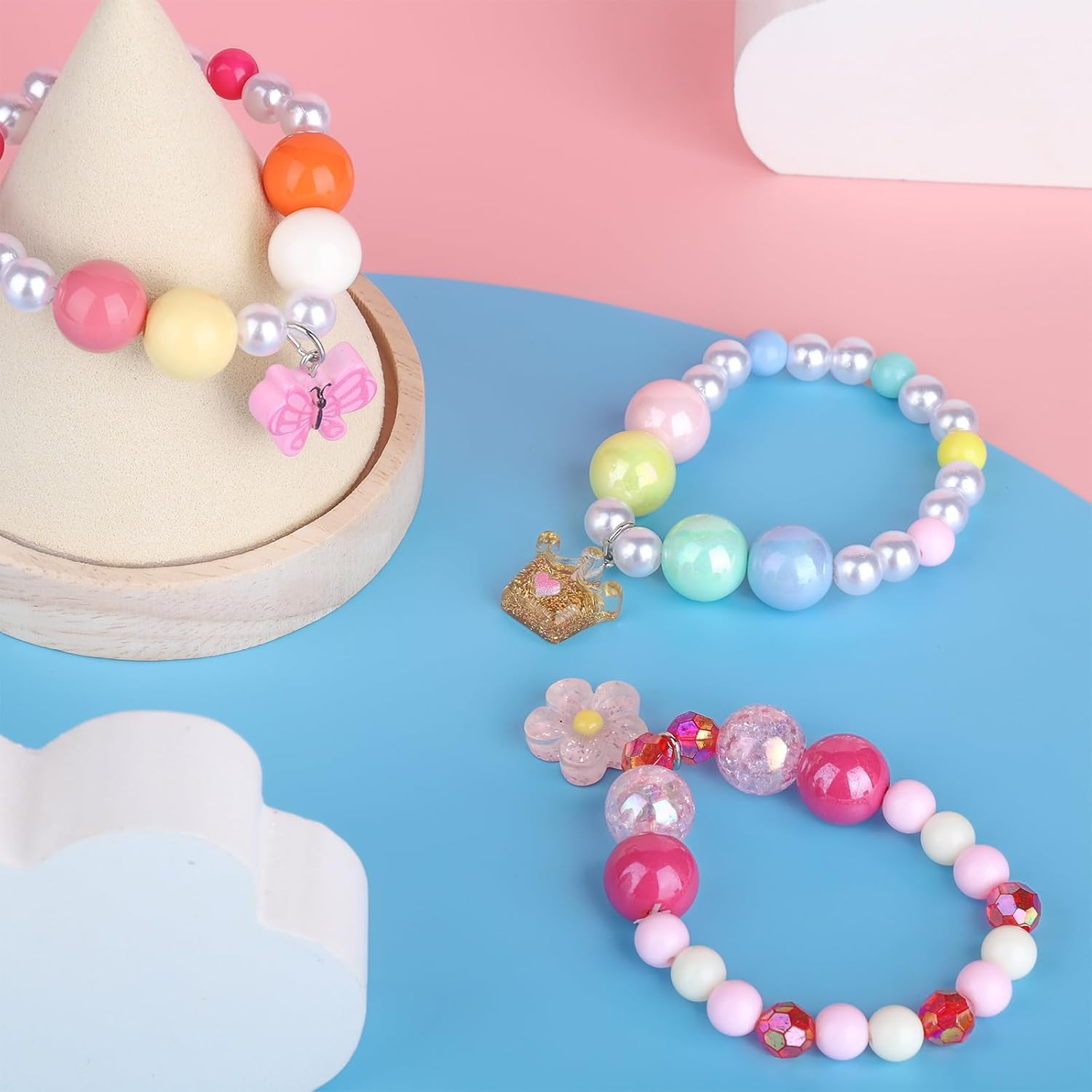 Niceup Kids Jewelry for Little Girls, Mermaid Unicorn Koala Kids Play Beaded Stretch Necklaces and Bracelets, Jewelry Gifts for Girl Toddler Princess Dress up Birthday Party Favors Party Bag Filler image number 5