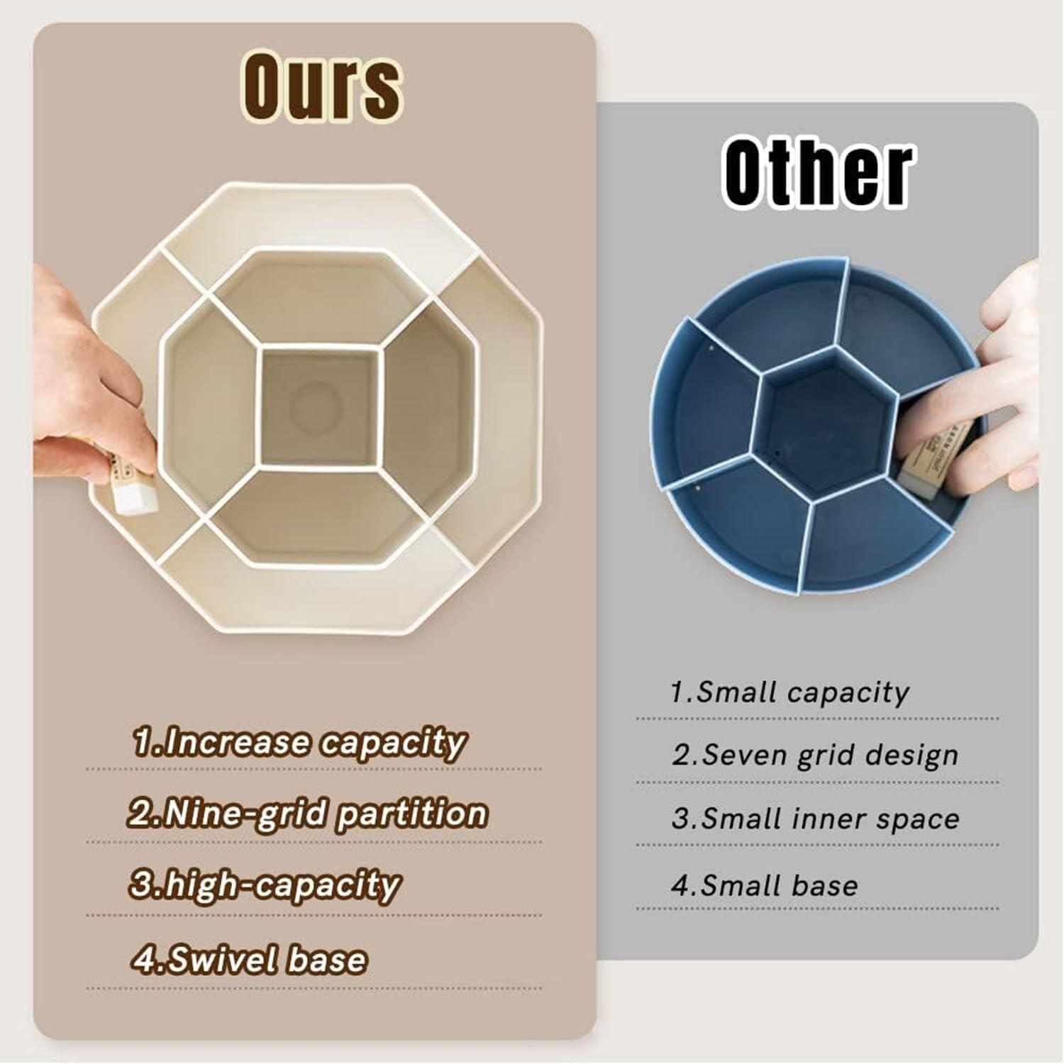 JCZD Rotating Pen Holder, Stationary Organiser, Pen Holder for Desk 9 Compartments, Upgraded Large Capacity 360&deg;Rotatable, Can Accommodate Pencils, Colored Pens, Various Stationery (Blue) image number 6