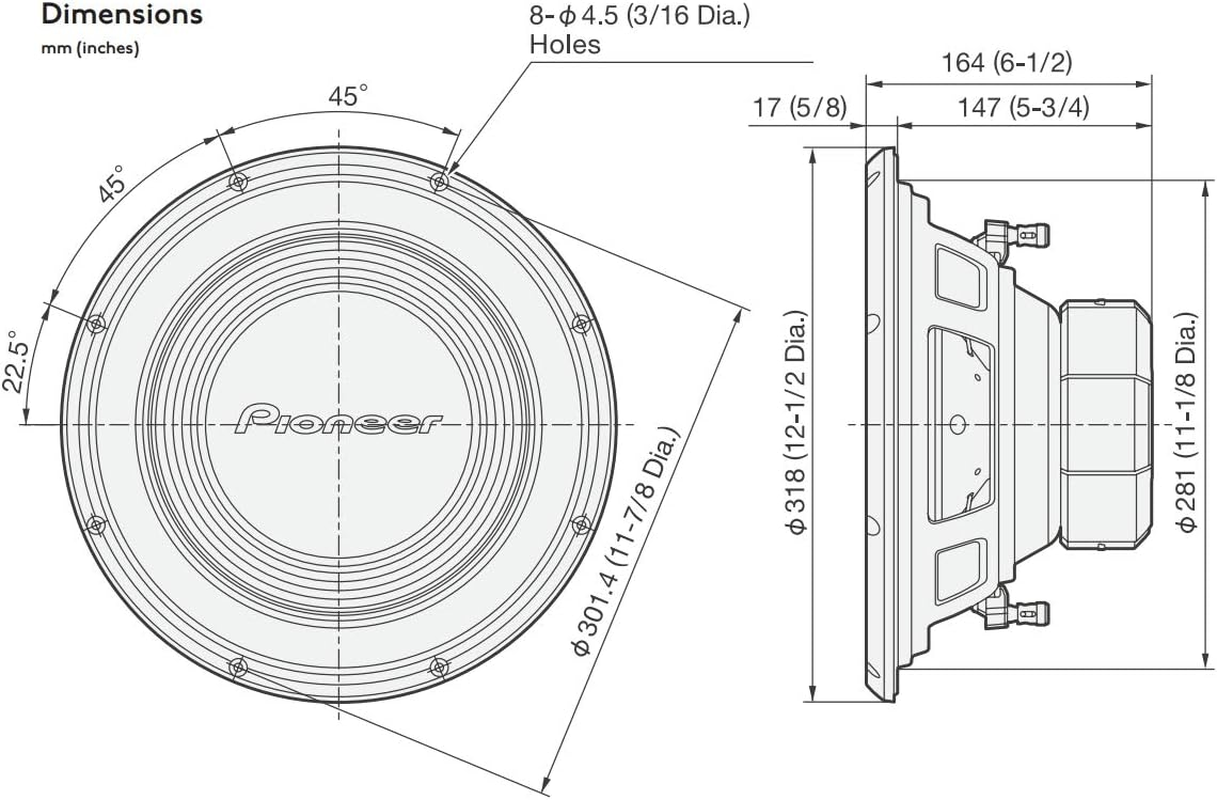 Pioneer TS-A300S4 1500W 12" A-Series Car Subwoofer, 4&Omega; Single Voice Coil image number 4