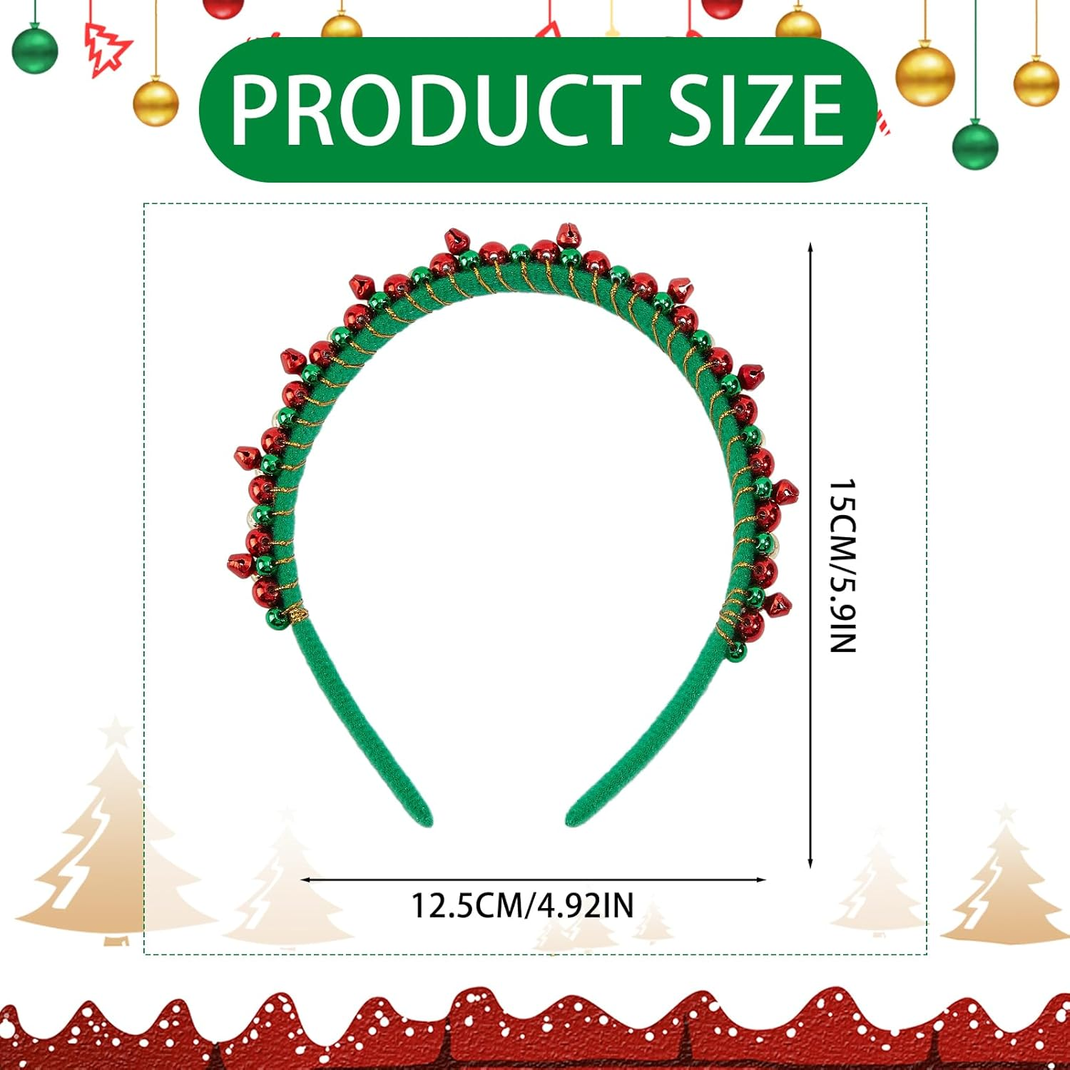 NICENEEDED Pack of 2 Christmas Headbands with Bells Red Green Gold Tone Christmas Bells Hair Band for Women Hair Accessories for Christmas Parties image number 5