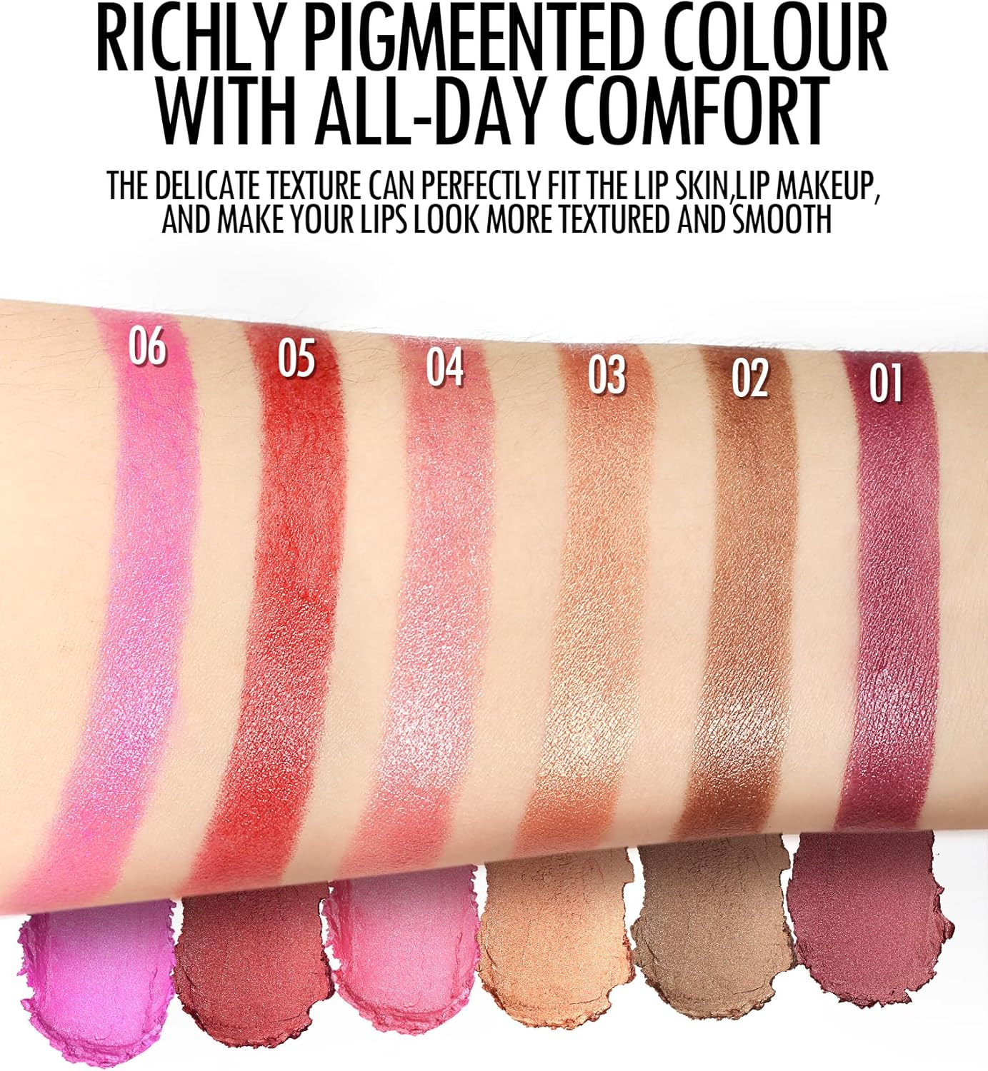 Anglicolor 6-Piece Mini Glitter Lipstick Set,High Pigmented,Lightweight Smooth Moisturizing Formula,Glossy Shine,Travel Size,Metallic Lipstick for Women,Vegan & Cruelty-Free image number 2