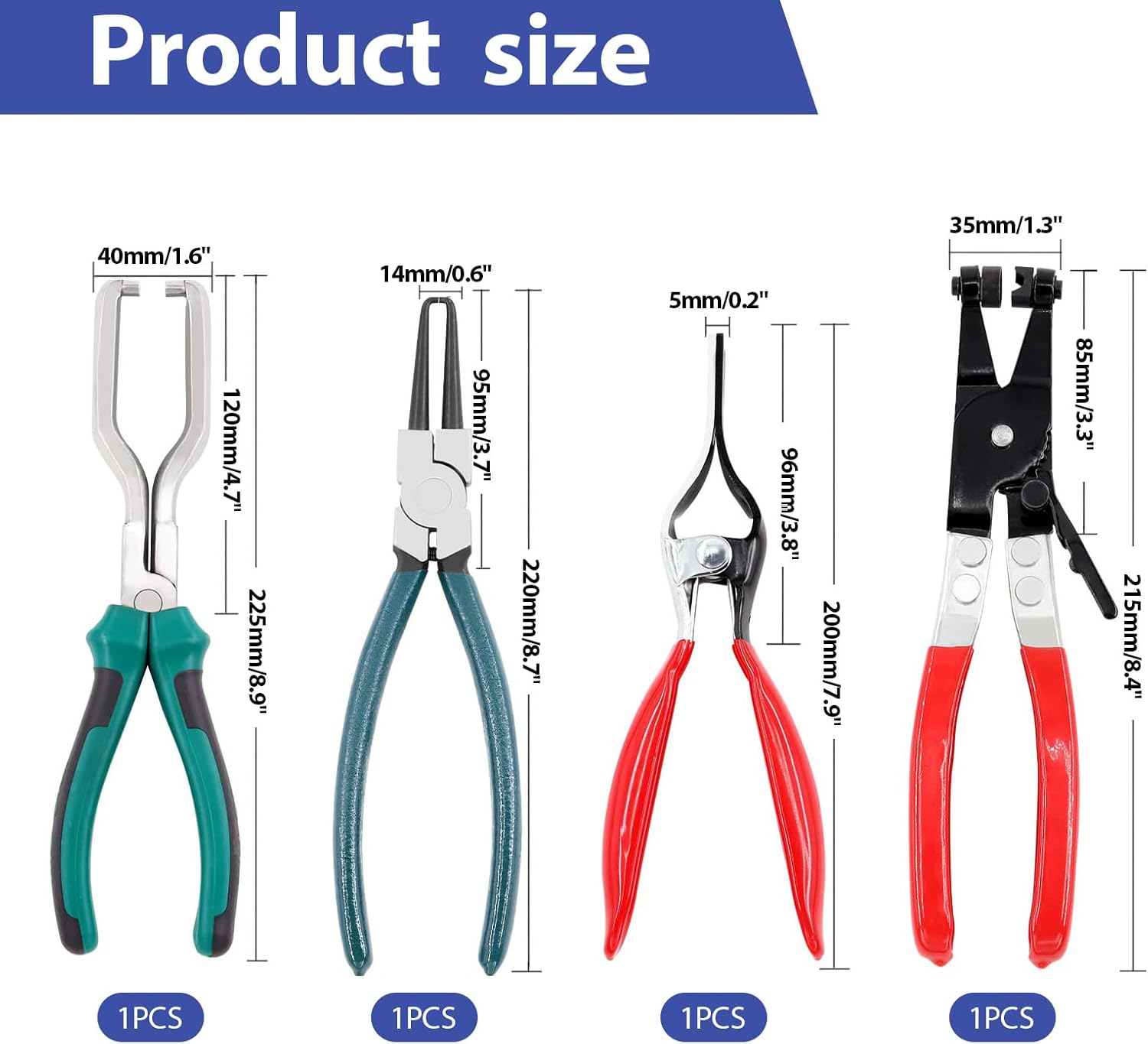 Hose Remover Pliers Assortment Kit, 4 Pcs Hose Remover Pliers Assortment Kit Including Fuel Filter Calipers, Hose Pipe Clamp, Clip Hose Removal Pliers, Spring Clamp Pliers image number 3