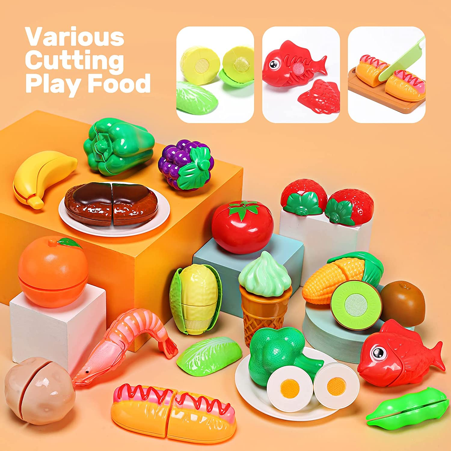 CUTE STONE Play Kitchen Accessories Toy, Play Food Sets for Kids, Pretend Kitchen Set for Kids with Play Pots, Pans, Toddler Cooking Toys for Girls Boys image number 3