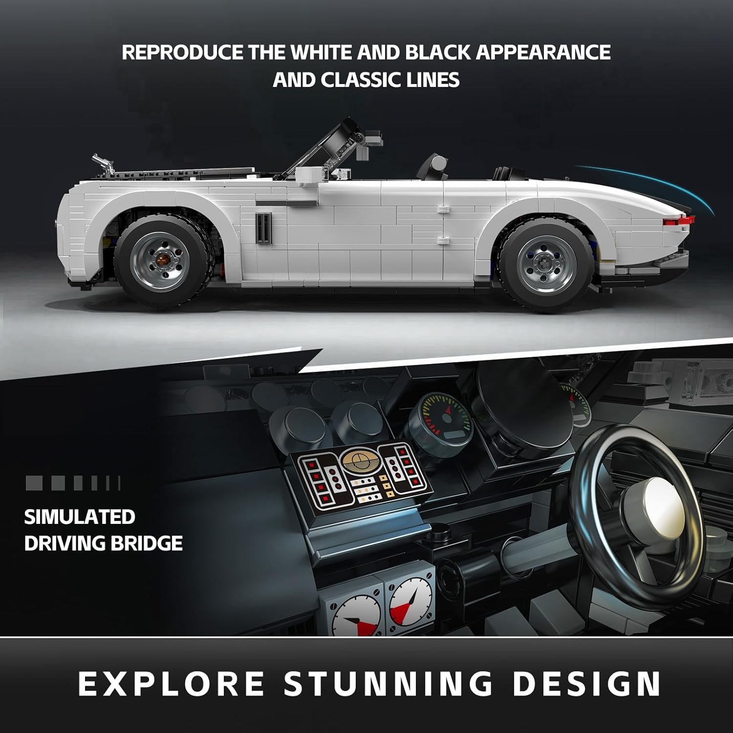 Mould King 10031 MOC Technik Roadster Model Building Block Set, Creative Tech Roadster Convertible Car Clamping Blocks Kit, Car Model Blocks Toy Set Suitable for Supercar Enthusiasts (1603+ PCS) image number 6