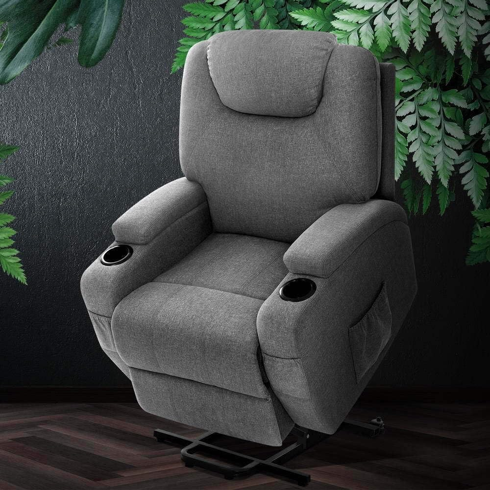 Artiss Massage Chair Grey Fabric Recliner Lounge Sofa Armchair, Home Furniture Health Personal Care, Lift Heated Electric Adjustable Backrest Footrest Rocking Nursing Feeding image number 5
