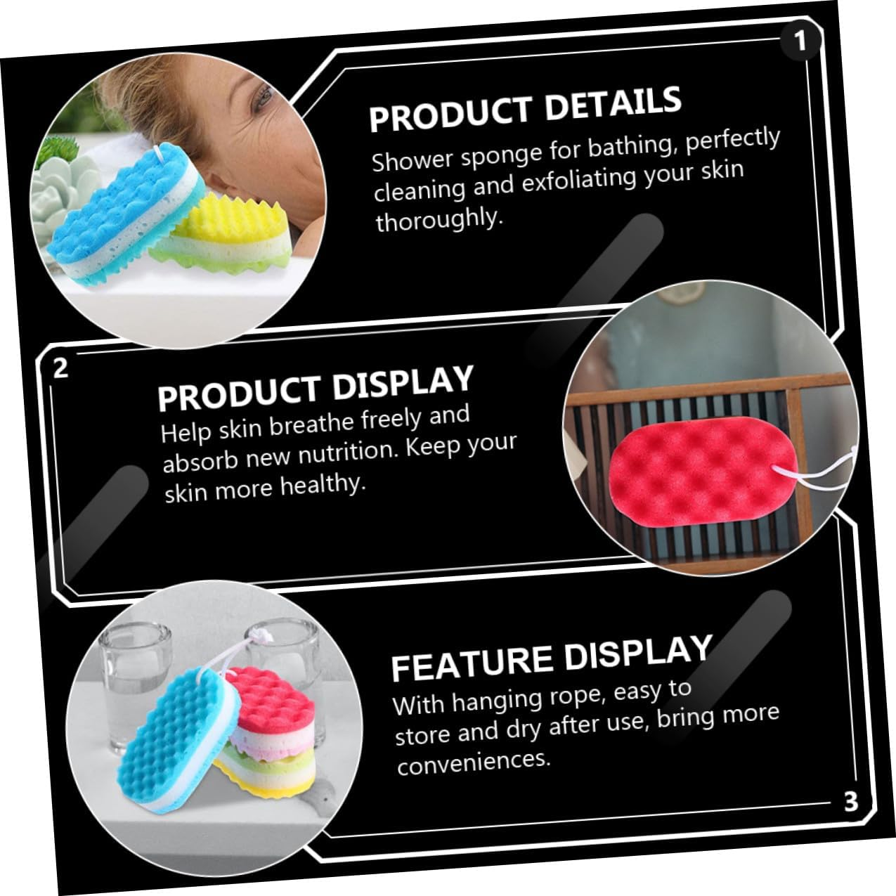 PAMINGONO 6Pcs Exfoliating Bath Sponge Pouf Wave Texture Shower Scrubber for Deep Skin Cleansing and Smooth Soft Mesh Pouf Brushes in Yellow Red Blue