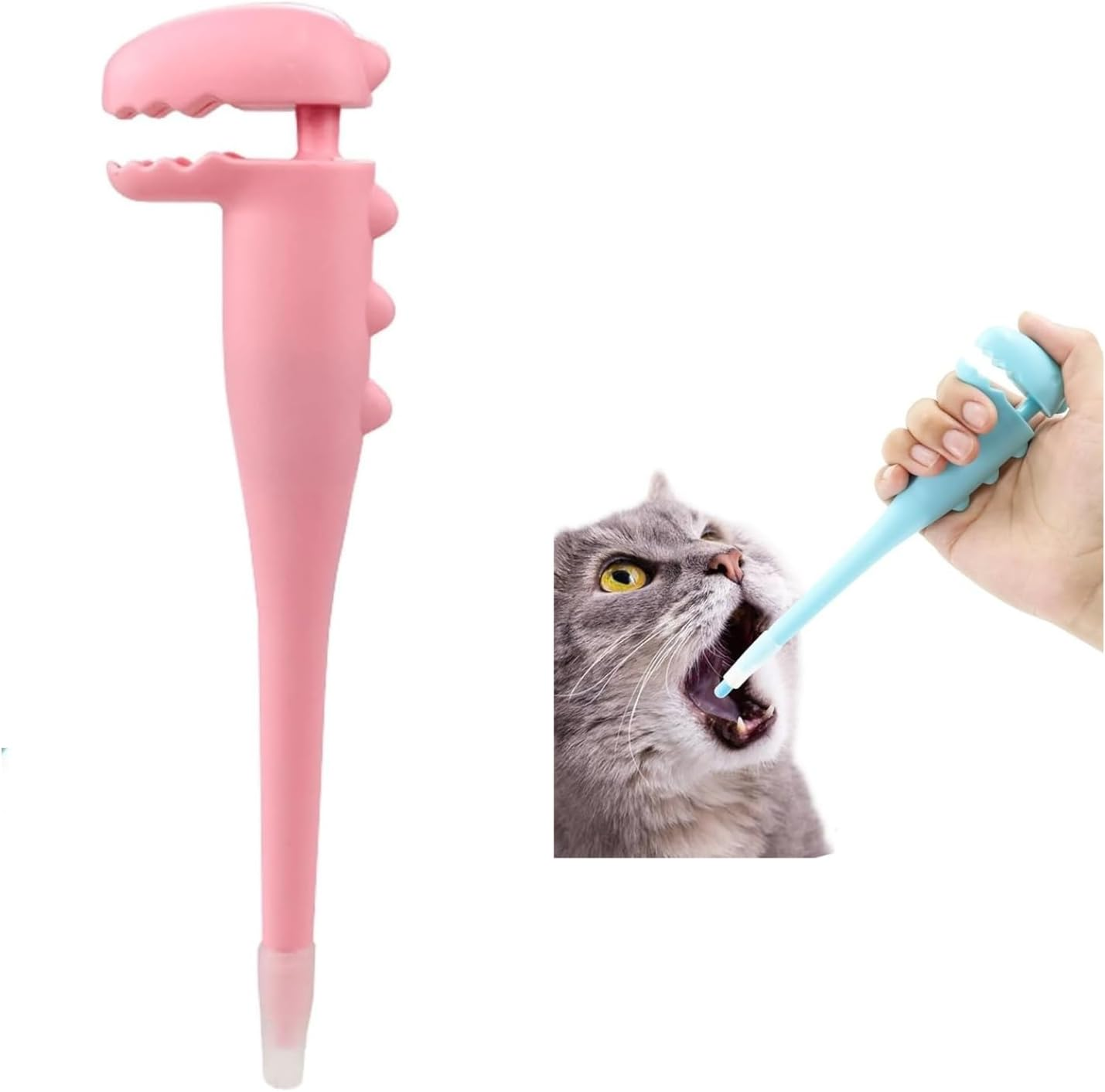 Pet Pill Shooter with 2 Premium Soft Silicone Tips, Medicine Dispenser for Cats and Dogs,Blue and Pink Dinosaur Style-Regular Transparent Style，Fo Acts as Pet Piller, Medicine Feeder (Blue)