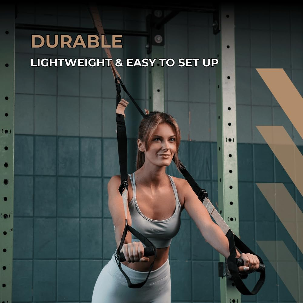 THYSOL&reg; Suspension Trainer Pro Xtreme Straps Army | Sling Trainer Set with Adjustable Door Anchor | Fitness Home Workouts - Suitable for Travelling & for Training Indoor & Outdoor - Light Pink image number 6