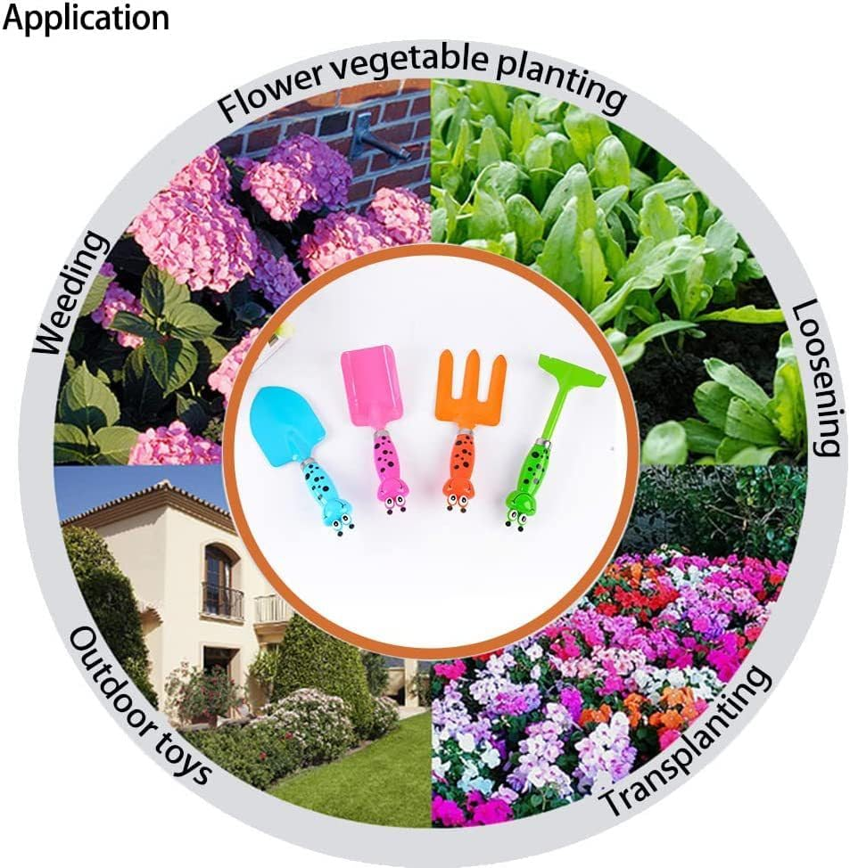 Garden Tool Set, 4-Piece Cartoon Animal Design, Includes Rake, Fork, Shovel in Multiple Colour