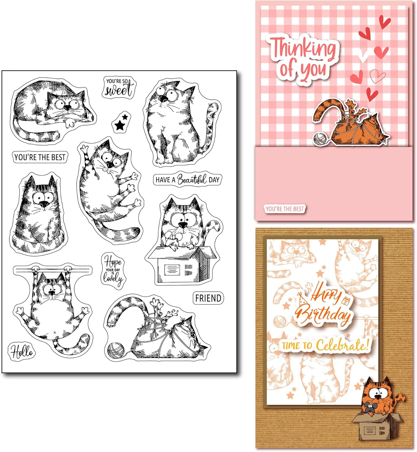 Arriettycraft Cute Cat Clear Stamps for Card Making and Journaling, Kitten Pet with Greeting Words Rubber Stamps for Crafts Scrapbooking Journals Albums Decoration image number 4