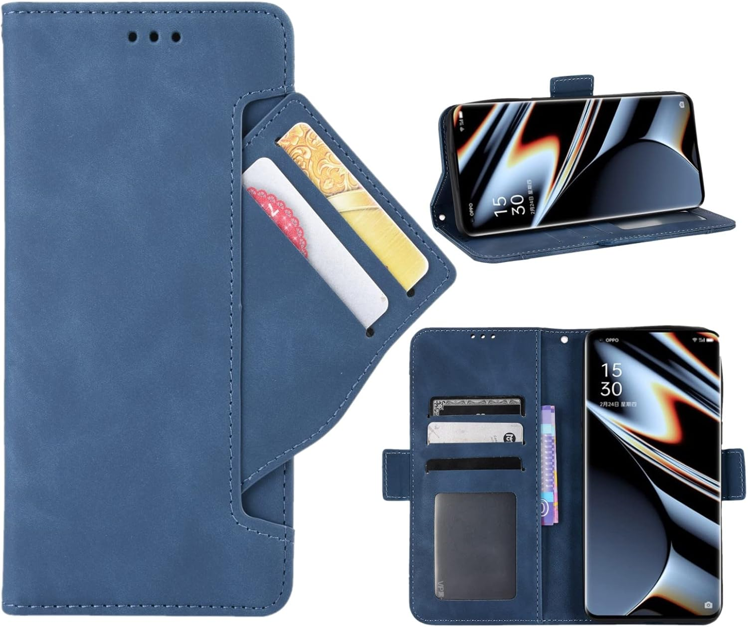 Goshukuntech Phone Cover for Oppo Find X5 Pro Wallet Case[ 5 Card Slots Leather Wallet ] Soft TPU Inner Case Flip Cover Stand Feature [6.43 Inch]-Black