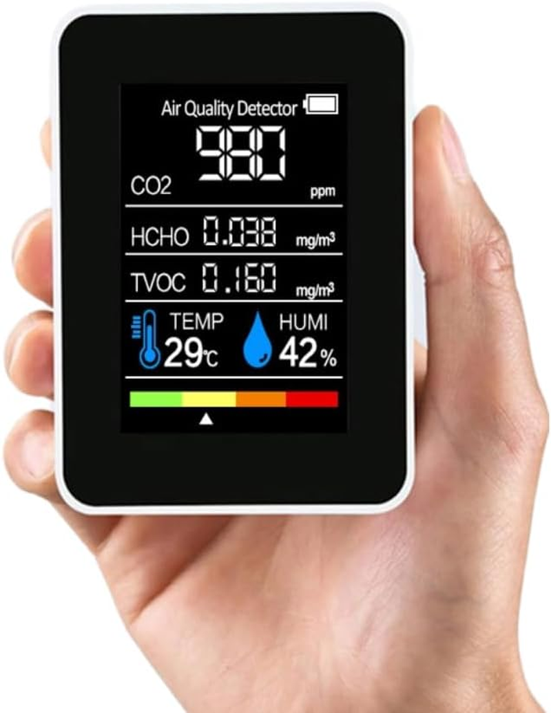 Poemtian Air Quality Monitor 5 in 1 Formaldehyde HCHO TVOC Tester LCD Temperature Humidity Tester Indoor CO2 Detector for Room Office Greenhouse Warehouse