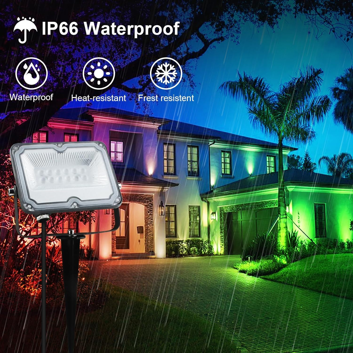 BOSITE 10W RGB Spot Lights IP66 Waterproof RGB LED Flood Light Color Changing Landscape Spotlight Outdoor RGB Floodlights with Remote/App/Stakes for Garden Patio Yard Gate Walkway Pathway (4 Pack) image number 3