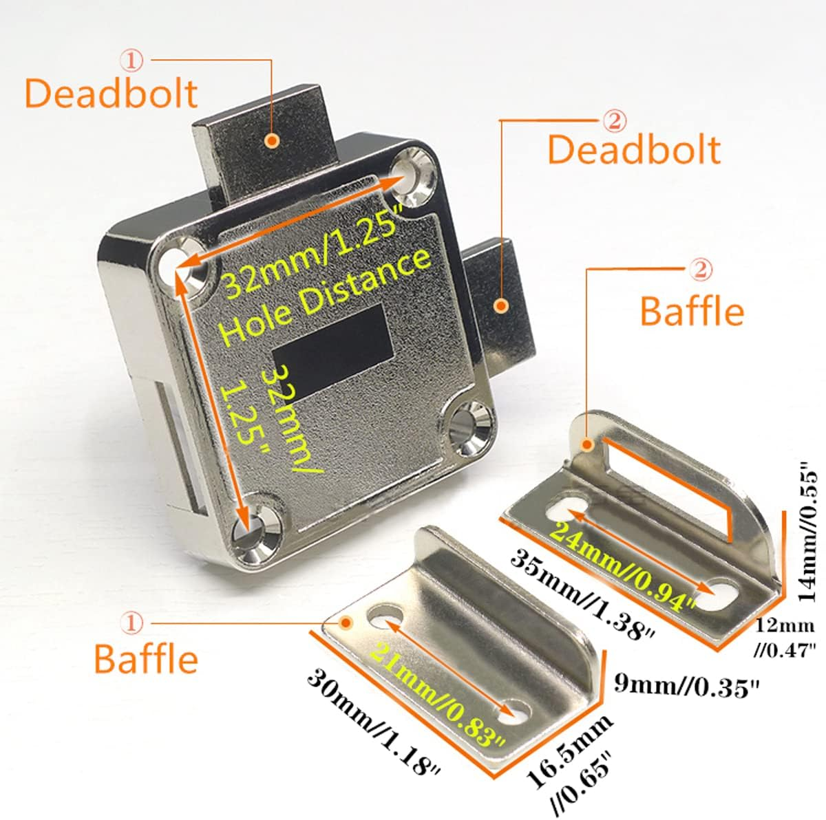 Cabinet Double Door Lock Cabinet Drawer Lock Safety Lock [Keyed Alike] Double Latch Door Lock [Mounted on Right Side Door]. for (3/5"-/15Mm -7/8"-/22Mm) Door Panels (1 Pack) image number 2