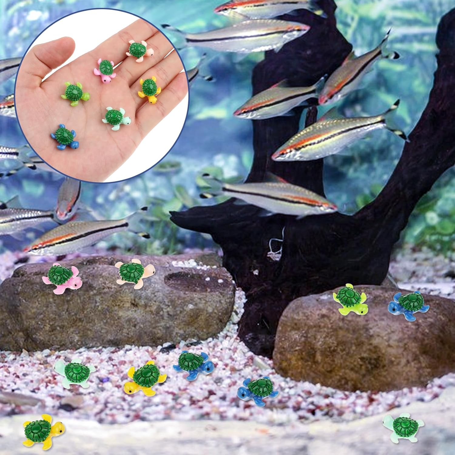 30 Pcs Miniature Turtles Multicolored Mini Turtle Decor Tiny Turtles Miniature Tortoises, Micro Landscape Decor Ornament Turtle Figure Garden Decor, Sea Turtles for Garden Fish Tank Micro Landscape image number 6