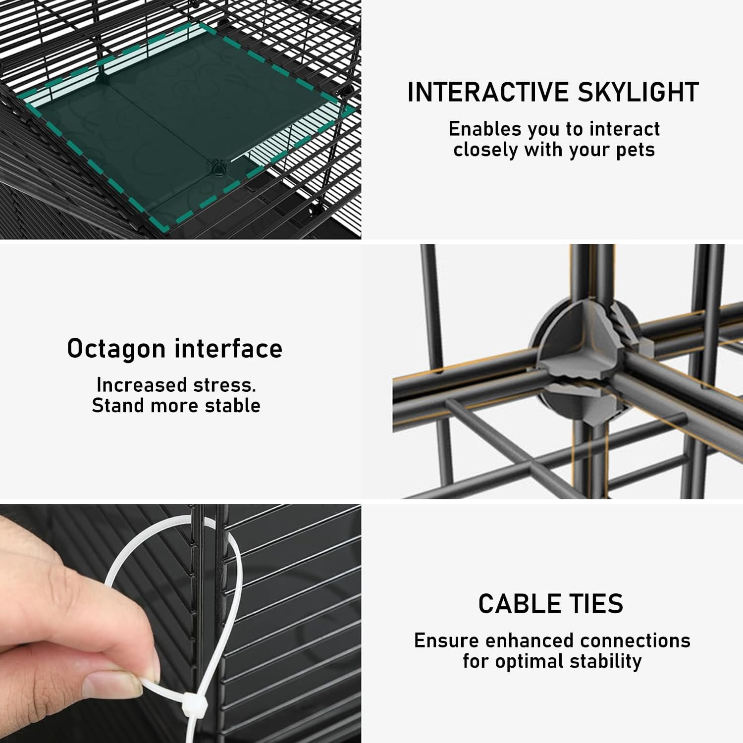 Uandhome 4 Tier 111Cm Cat Cage Large Enclosures with Hammock Detachable Metal Wire Crate Kennels Indoor/Outdoor Small Animal House Fence for 1-4 Cats,Diy Pet Crate Playpen(3 Columns and 2 Rows) (1) image number 5