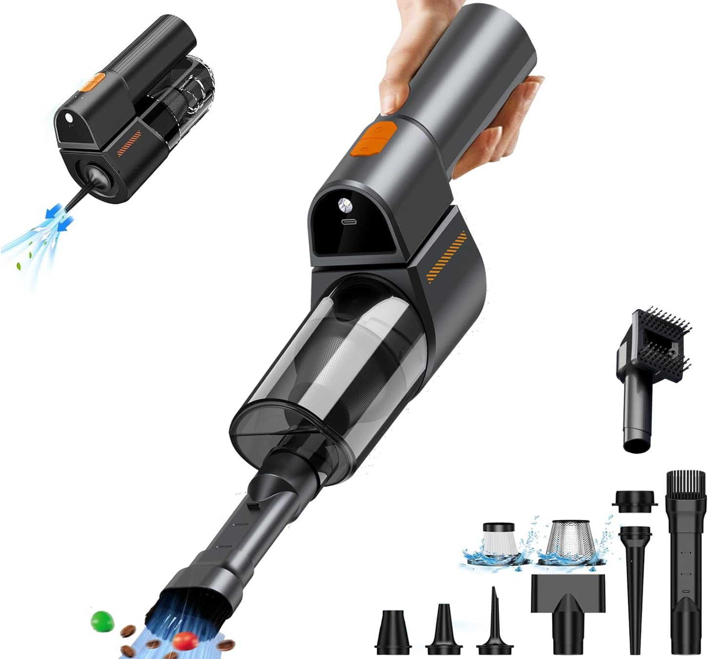 GALENPOO Cordless Handheld Vacuum Cleaner for Home/Office/Car/Swim Ring/Airbed, 120000RPM Brushless Motor 35Kpa Strong Suction, Rechargeable Battery, LED Light, Portable Rotary image number 2