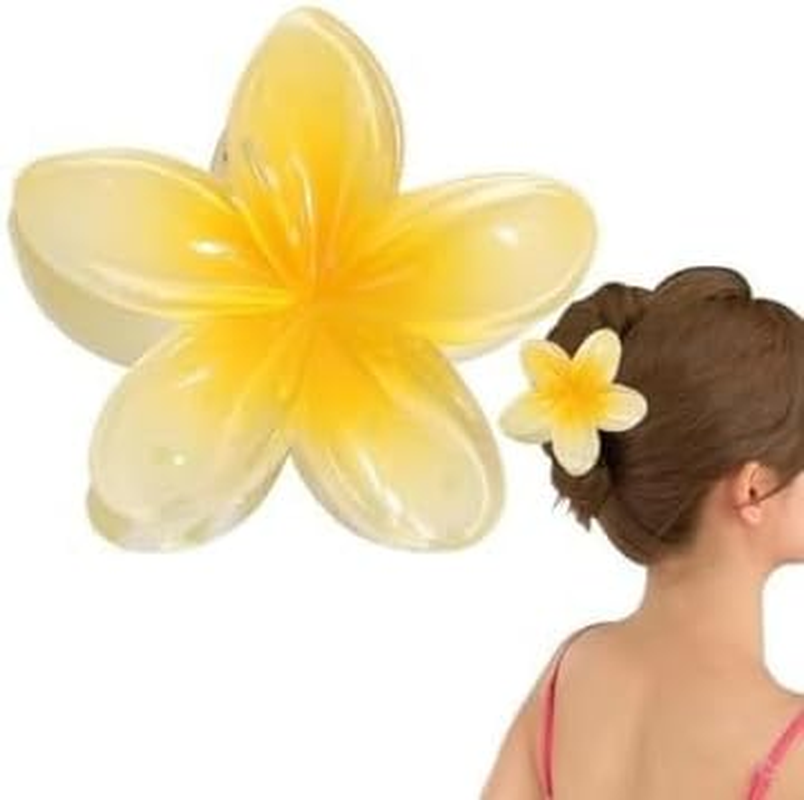 Yellow Flower Hair Claw Clips - Hawaiian Flower Hair Claw Clips for Women | Plumeria Claw Clips for Thin Hair | Strong Hold Jaw Clip | for Girls| Preppy Hair Clip image number 3