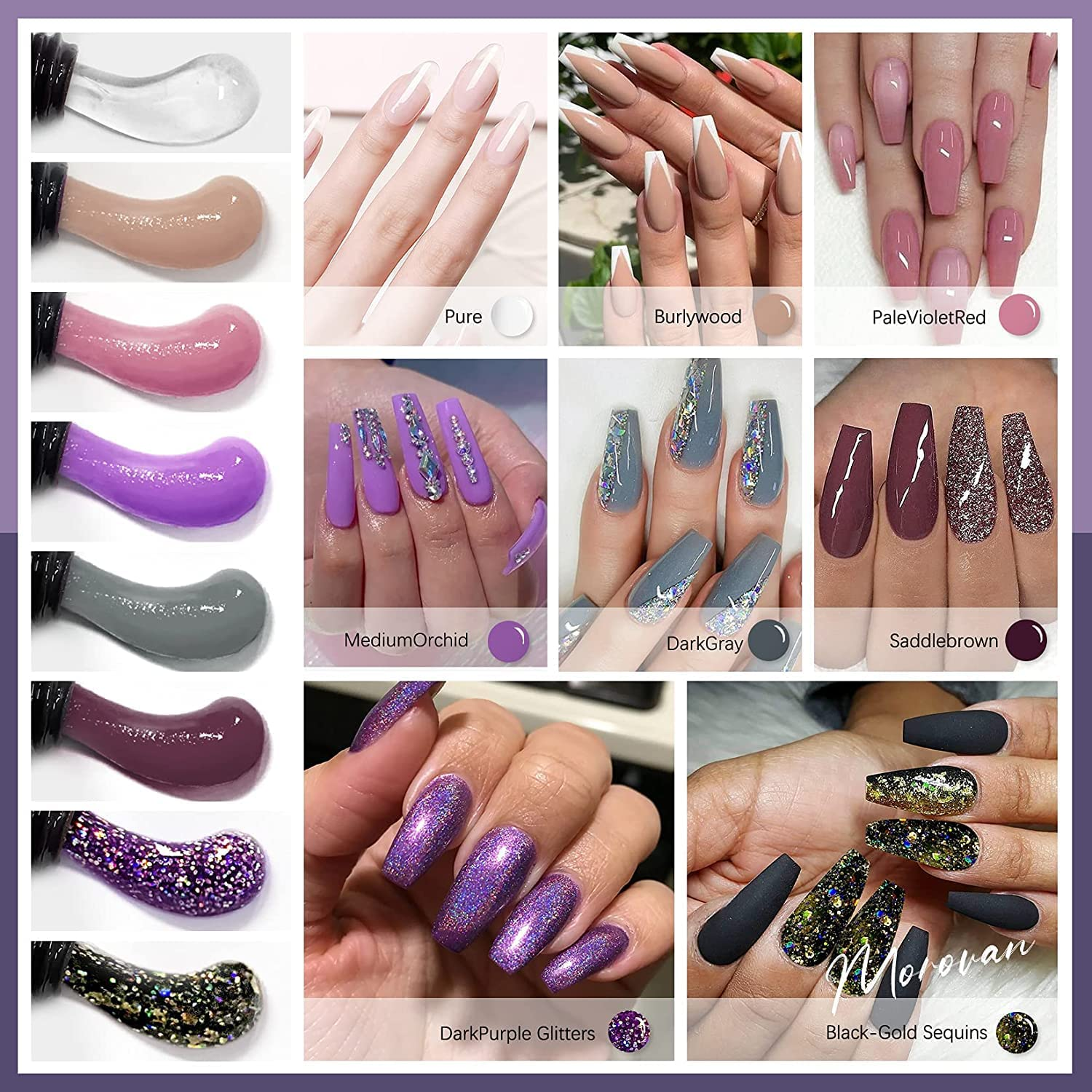 Morovan Gel Poly Nail Kit,8 Pcs Poly Gel Nail Kit with Lamp Everything Nail Extension Gel Kit with 48W LED Nail Lamp 0.5Oz Poly Gel Nail Kits for Starters and DIY French Ombre Nails